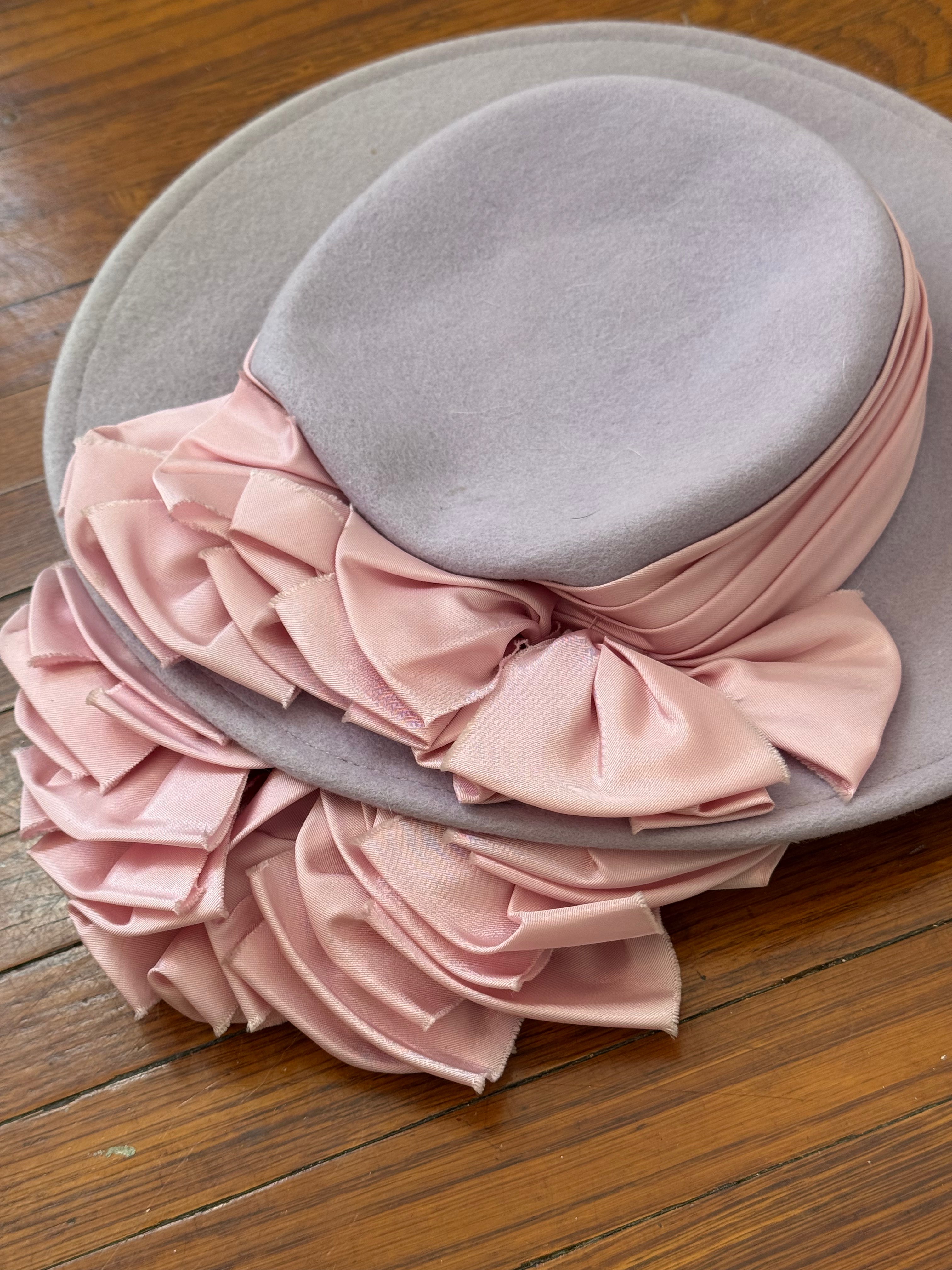 vintage wide brim wool hat ribbon rosette
