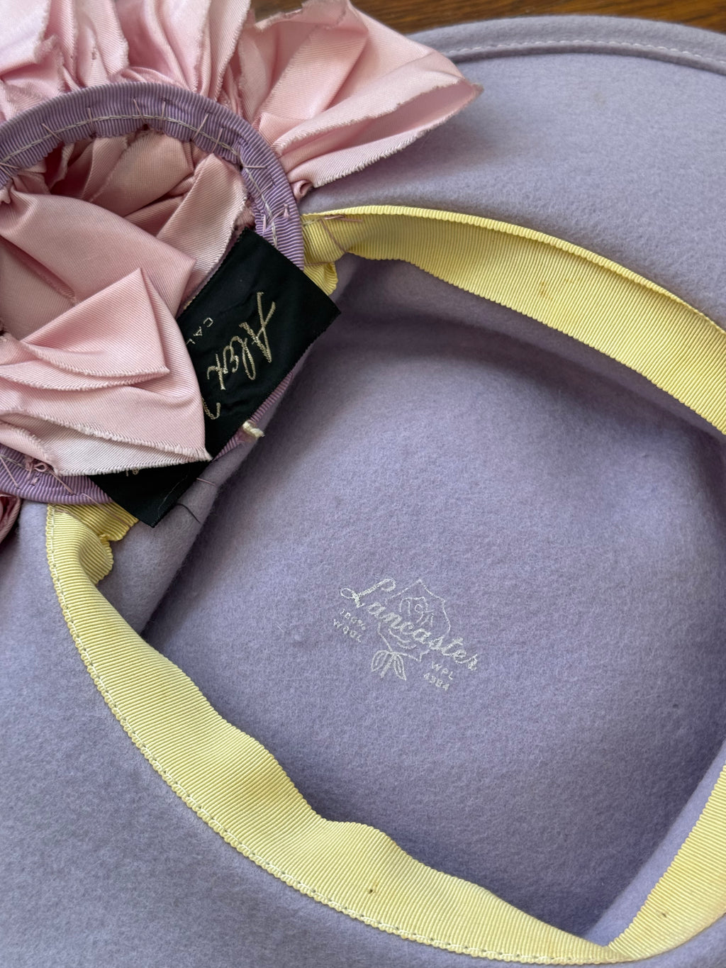 vintage wide brim wool hat ribbon rosette