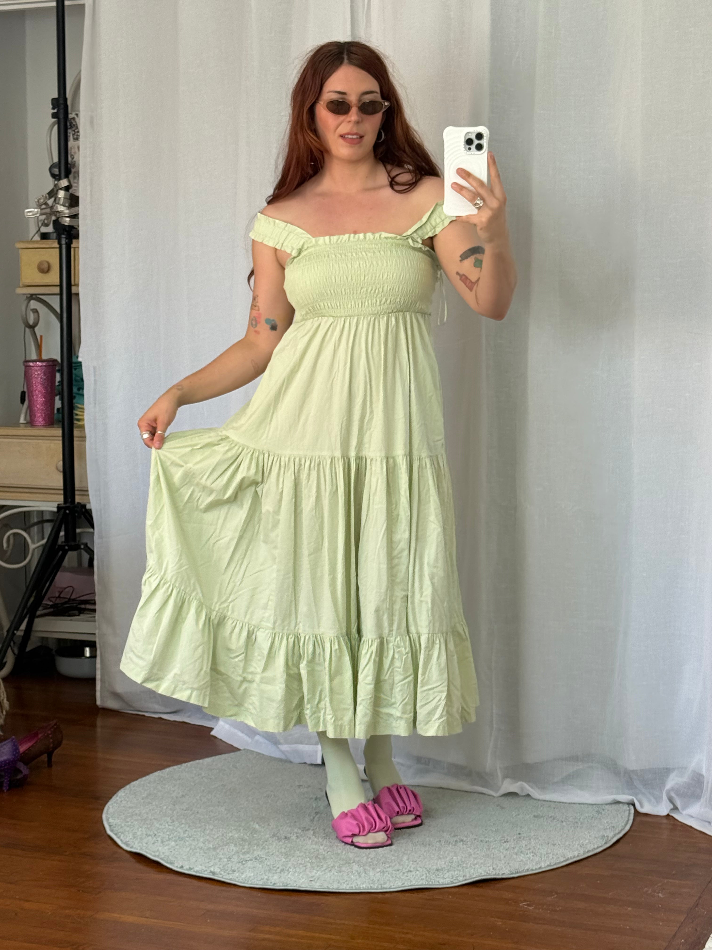 airycore smocked midi dress abercrombie