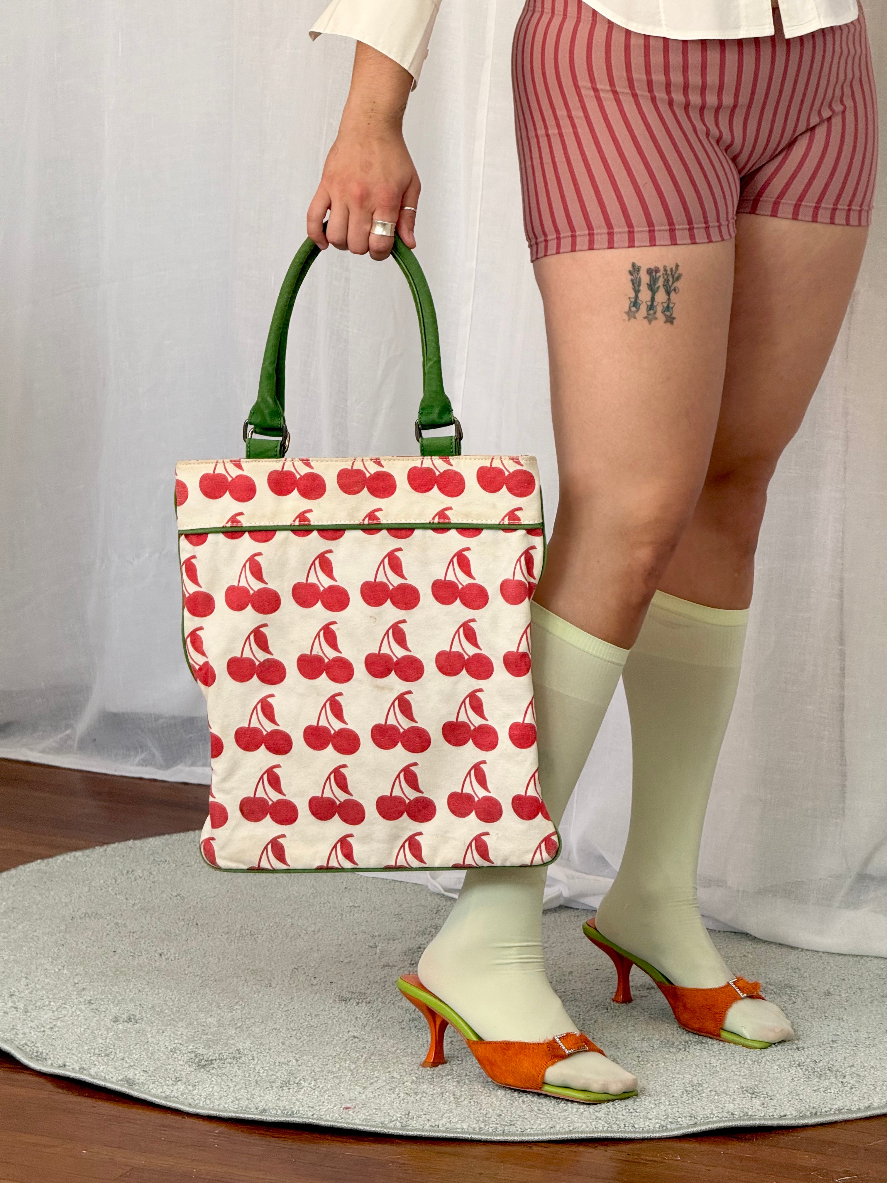 ⋆｡˚ 🍒 cherry print canvas tote 🍒 ⋆｡˚