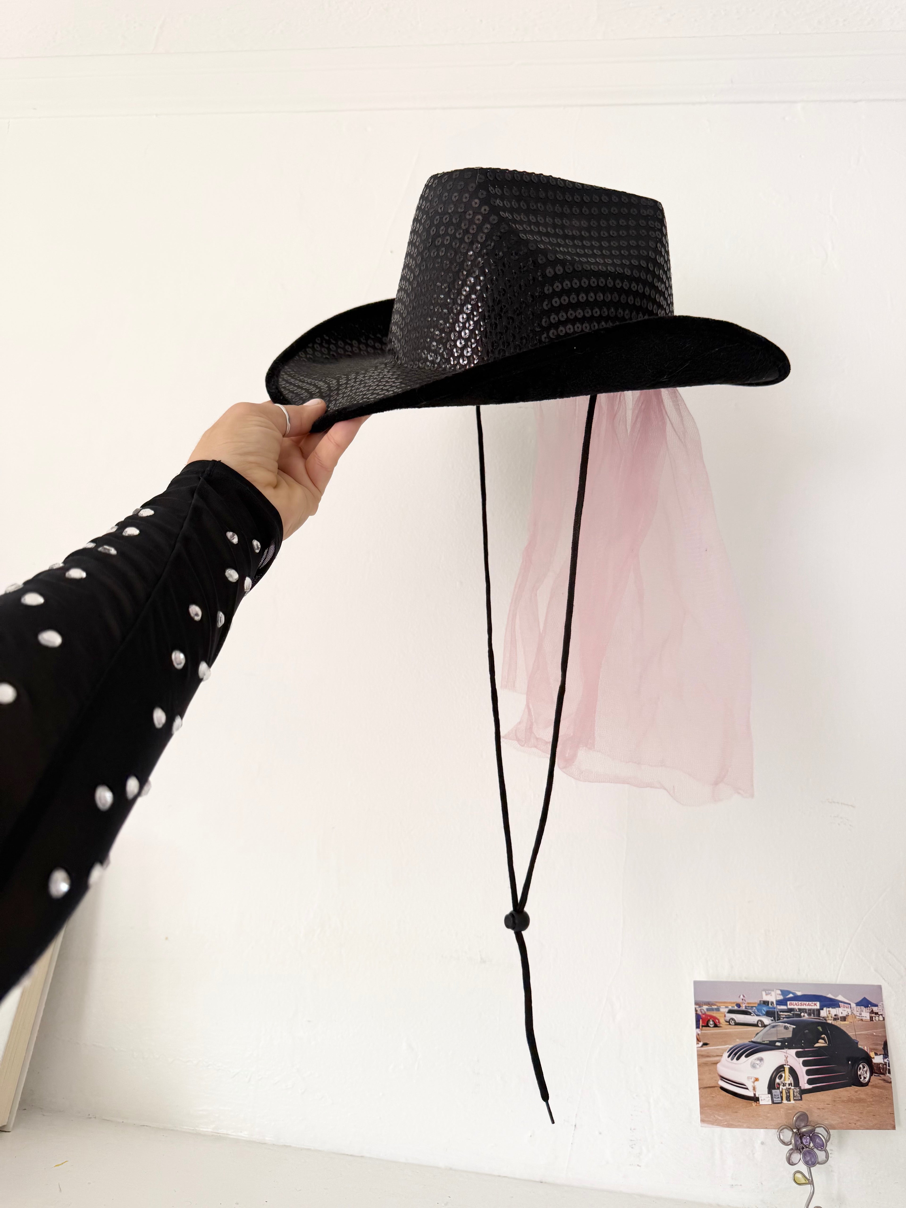 ✧ sequin cowgirl veil cowboy hat ✧