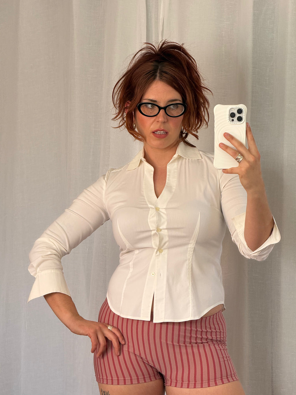 ⋆｡˚ 🤍 y2k office siren fitted blouse 🤍