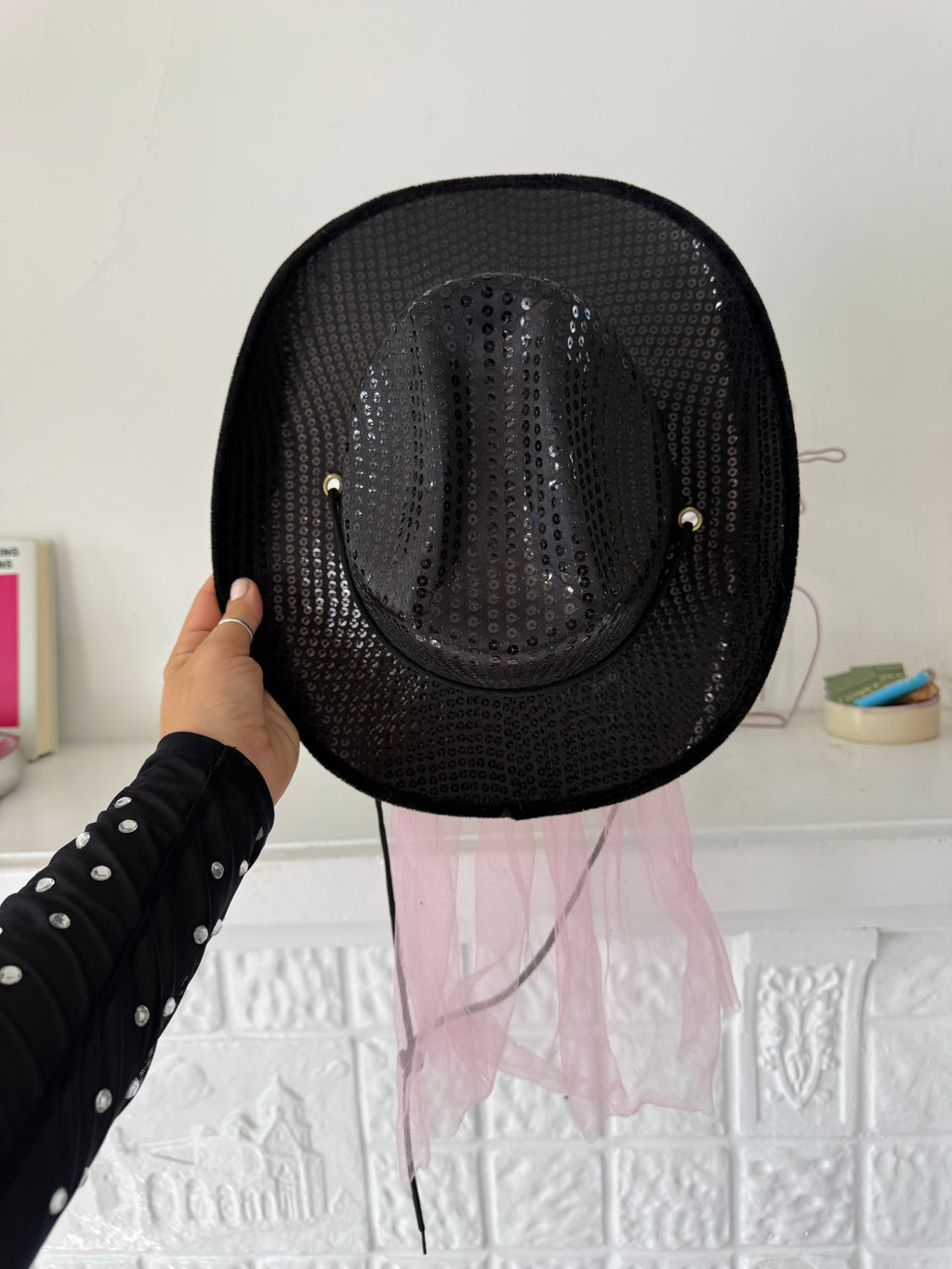 ✧ sequin cowgirl veil cowboy hat ✧