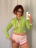 y2k vertigo green striped cropped zip jacket