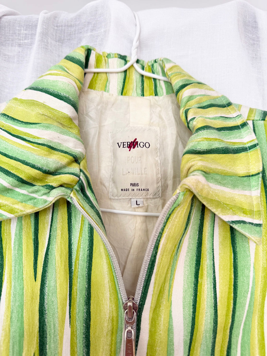 y2k vertigo green striped cropped zip jacket