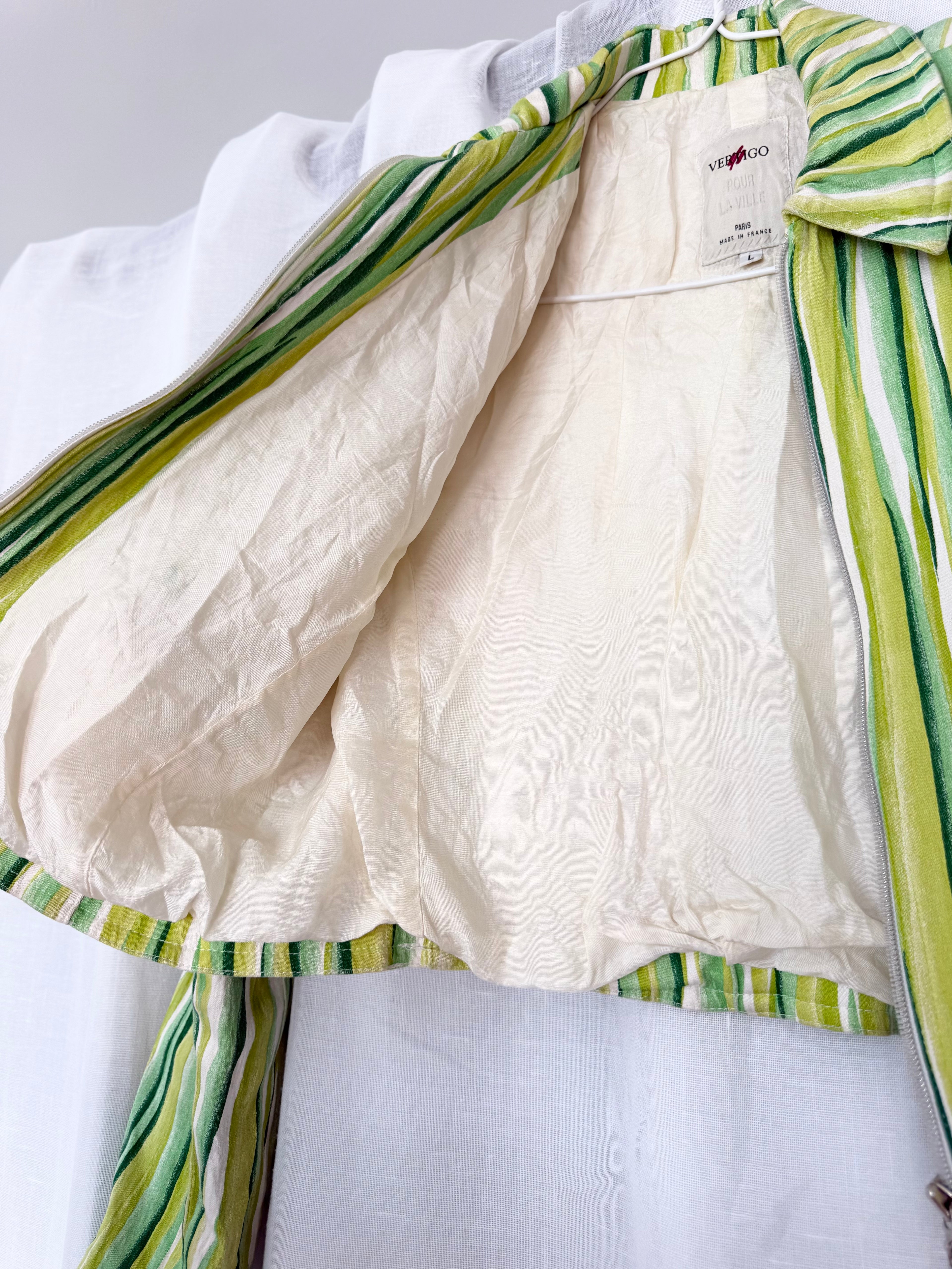 y2k vertigo green striped cropped zip jacket