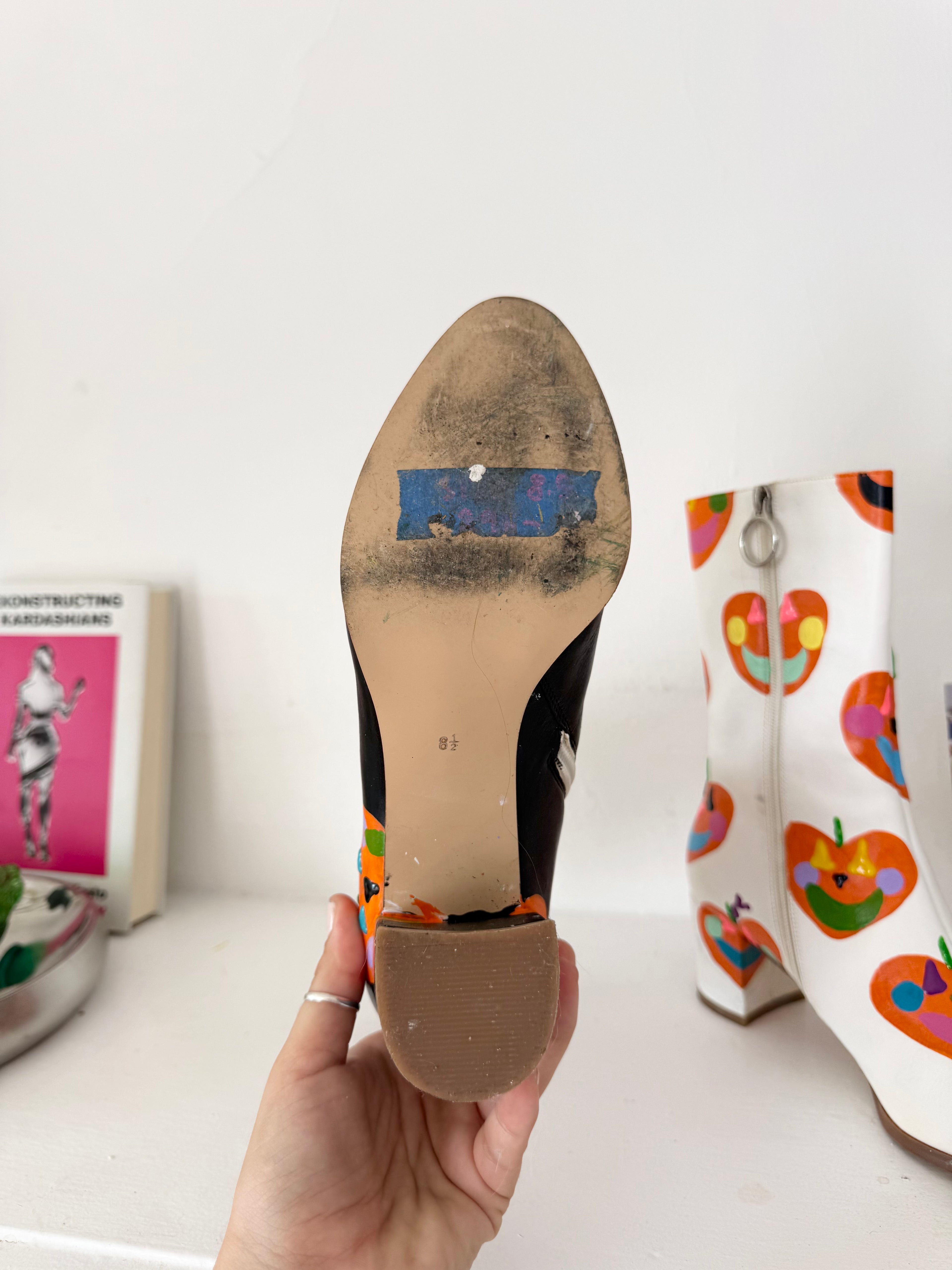 one of one hand painted pumpkin boots ✧ (size 8.5)