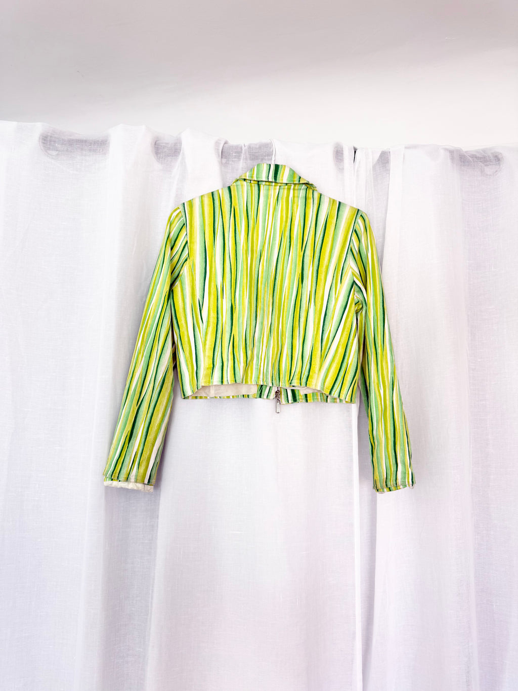 y2k vertigo green striped cropped zip jacket