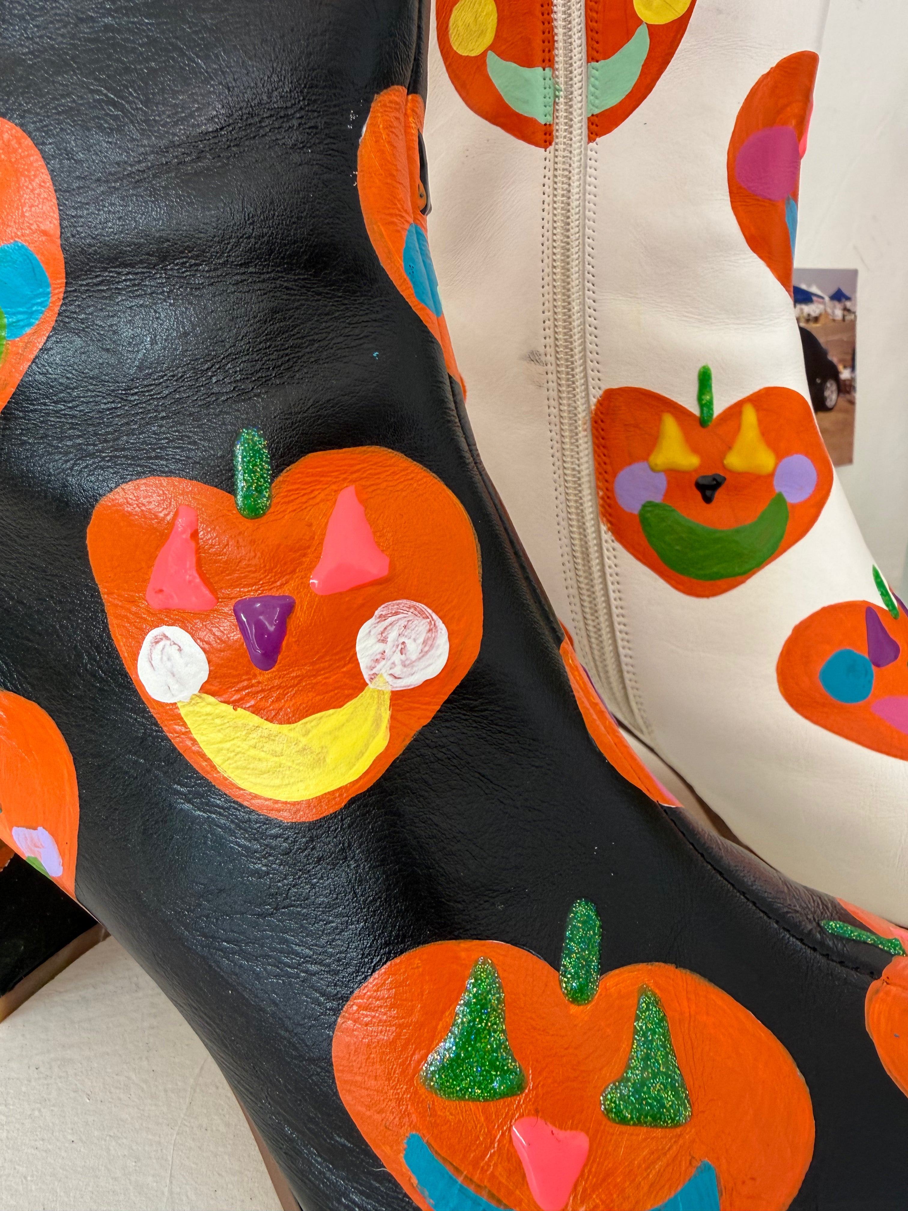 one of one hand painted pumpkin boots ✧ (size 8.5)