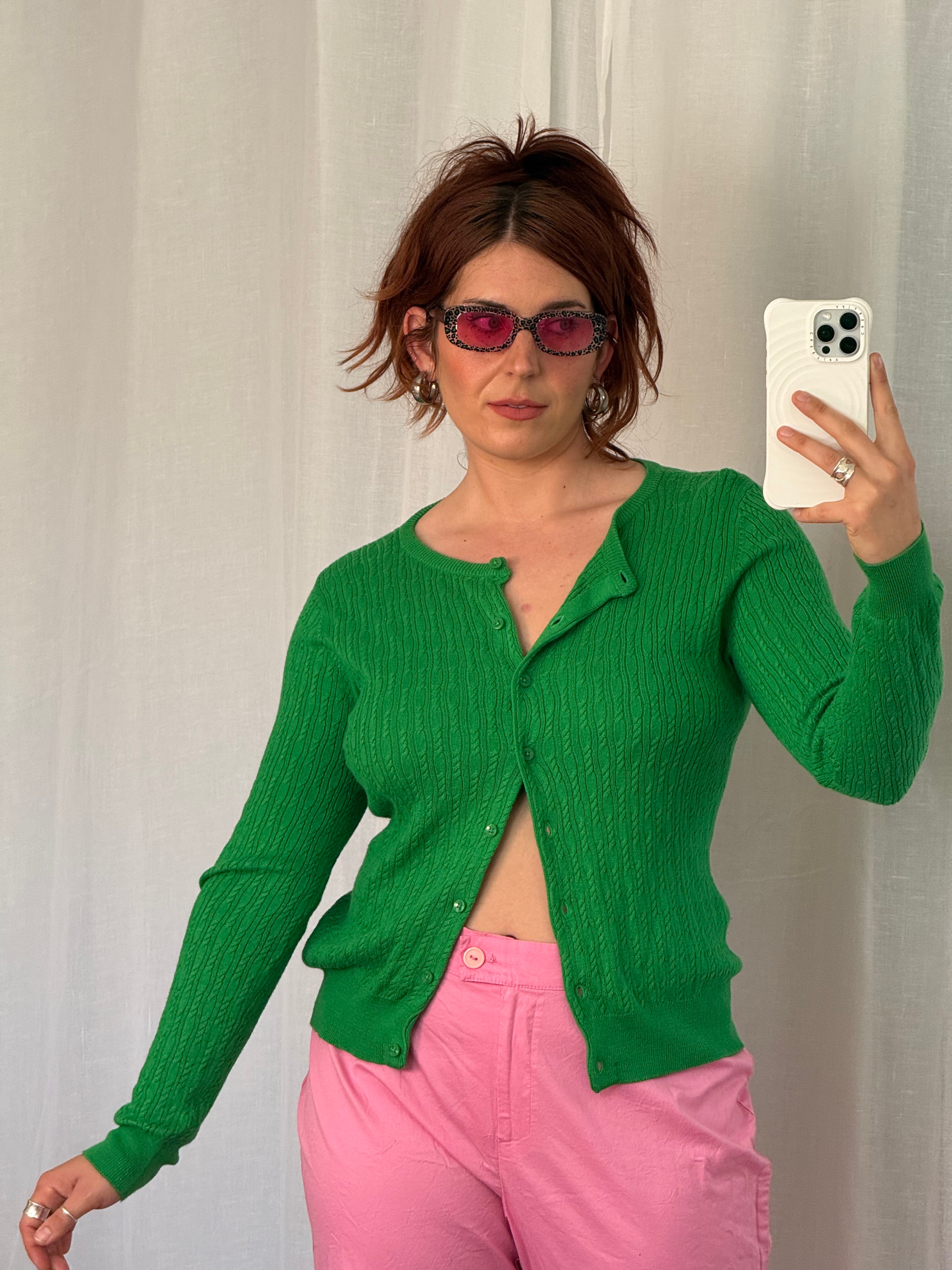 ⋆｡˚ ✿ green cable knit cardigan ✿