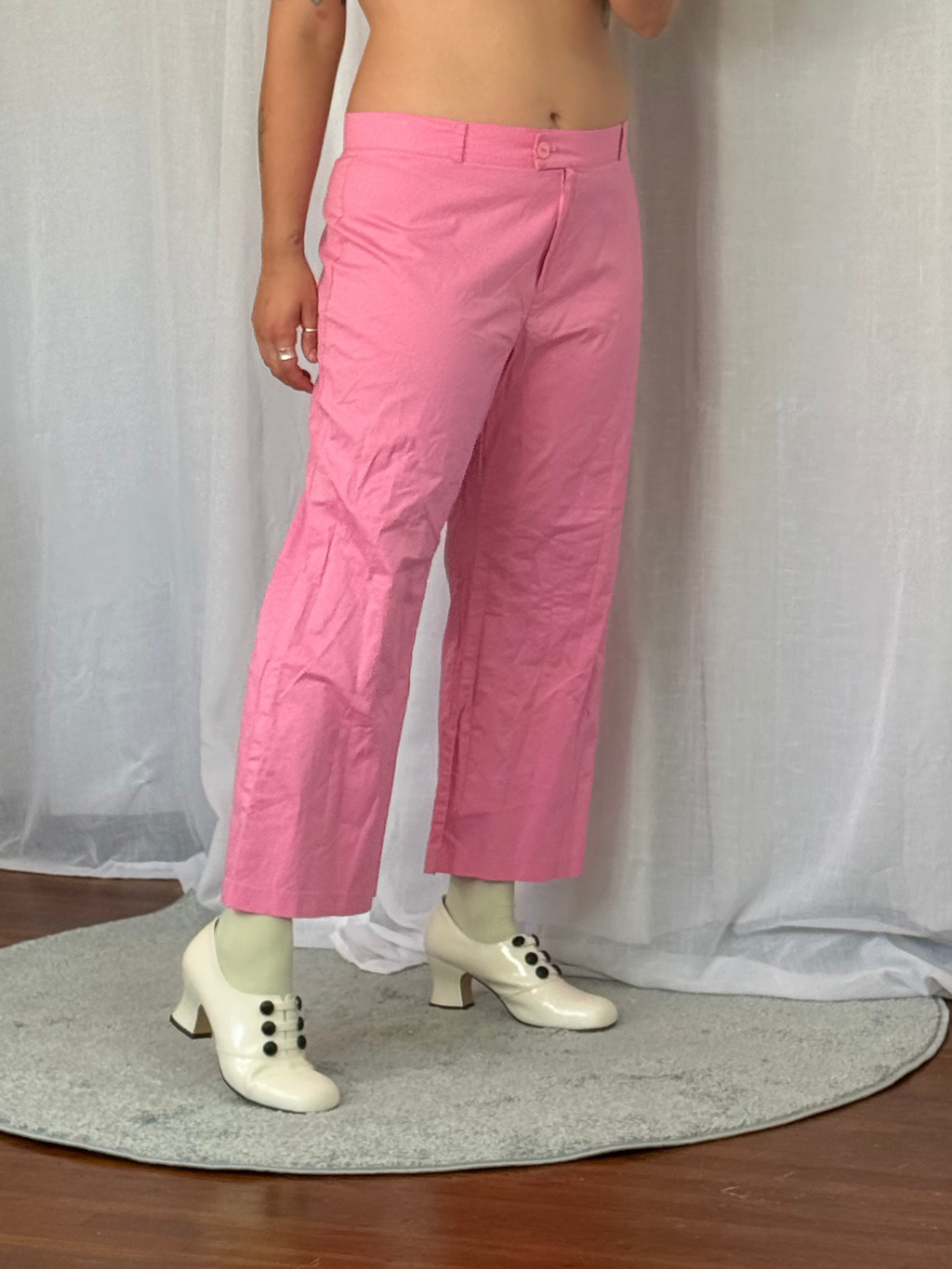 ✿ vintage bubblegum pink cropped flare pants (39")
