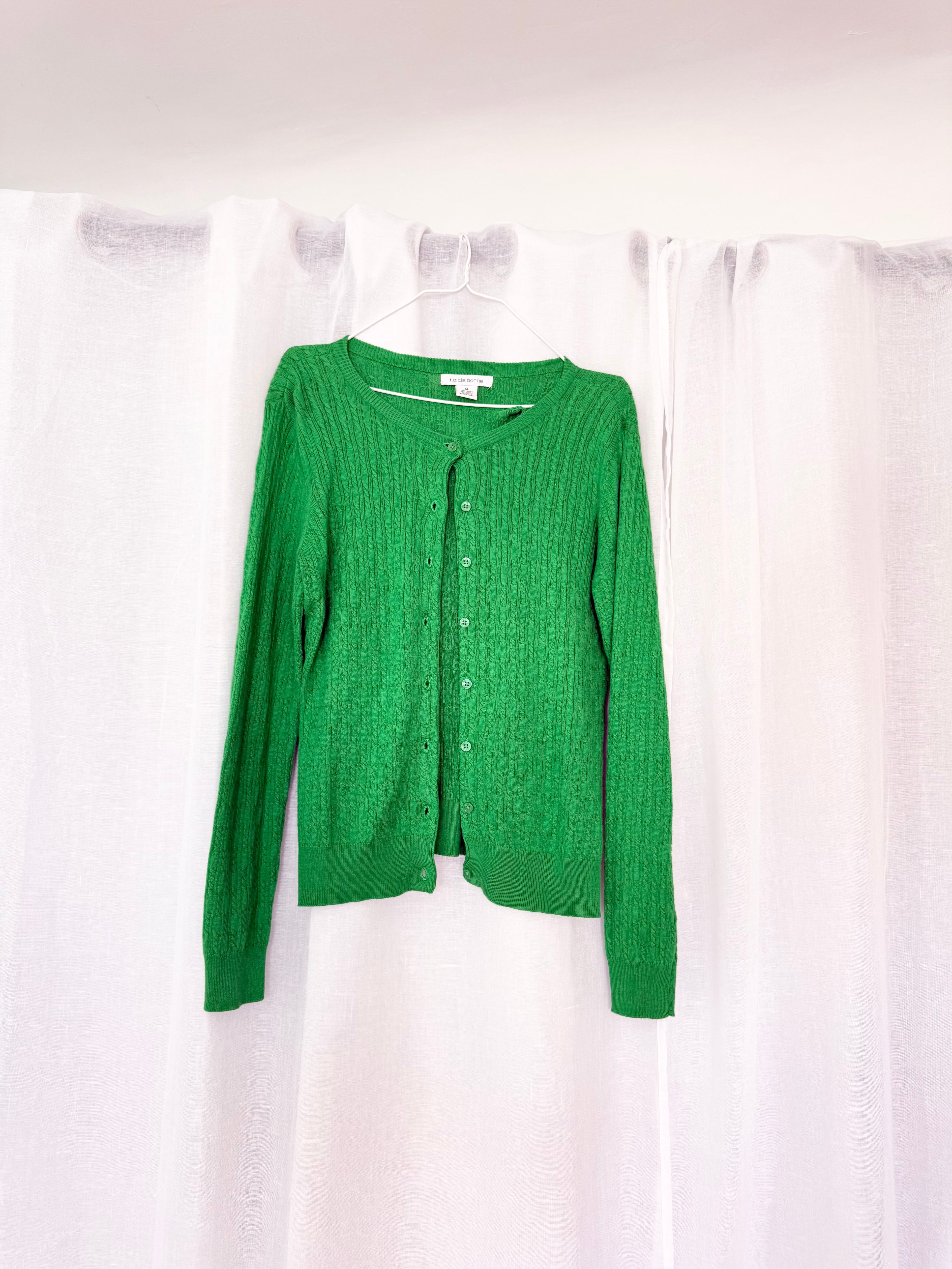 ⋆｡˚ ✿ green cable knit cardigan ✿