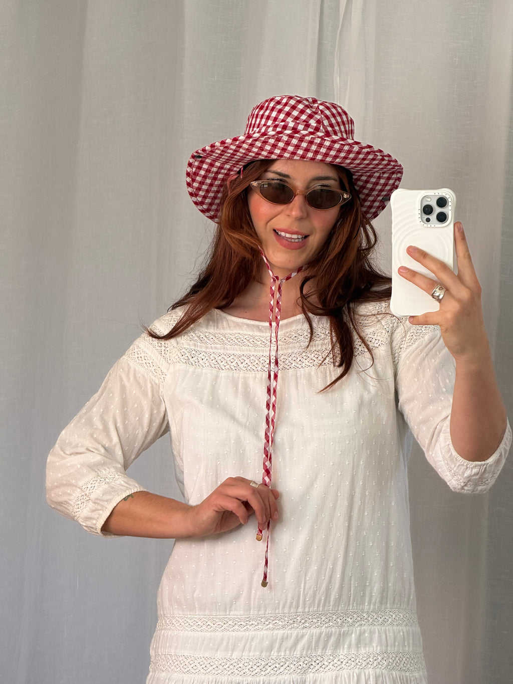 red gingham bucket hat