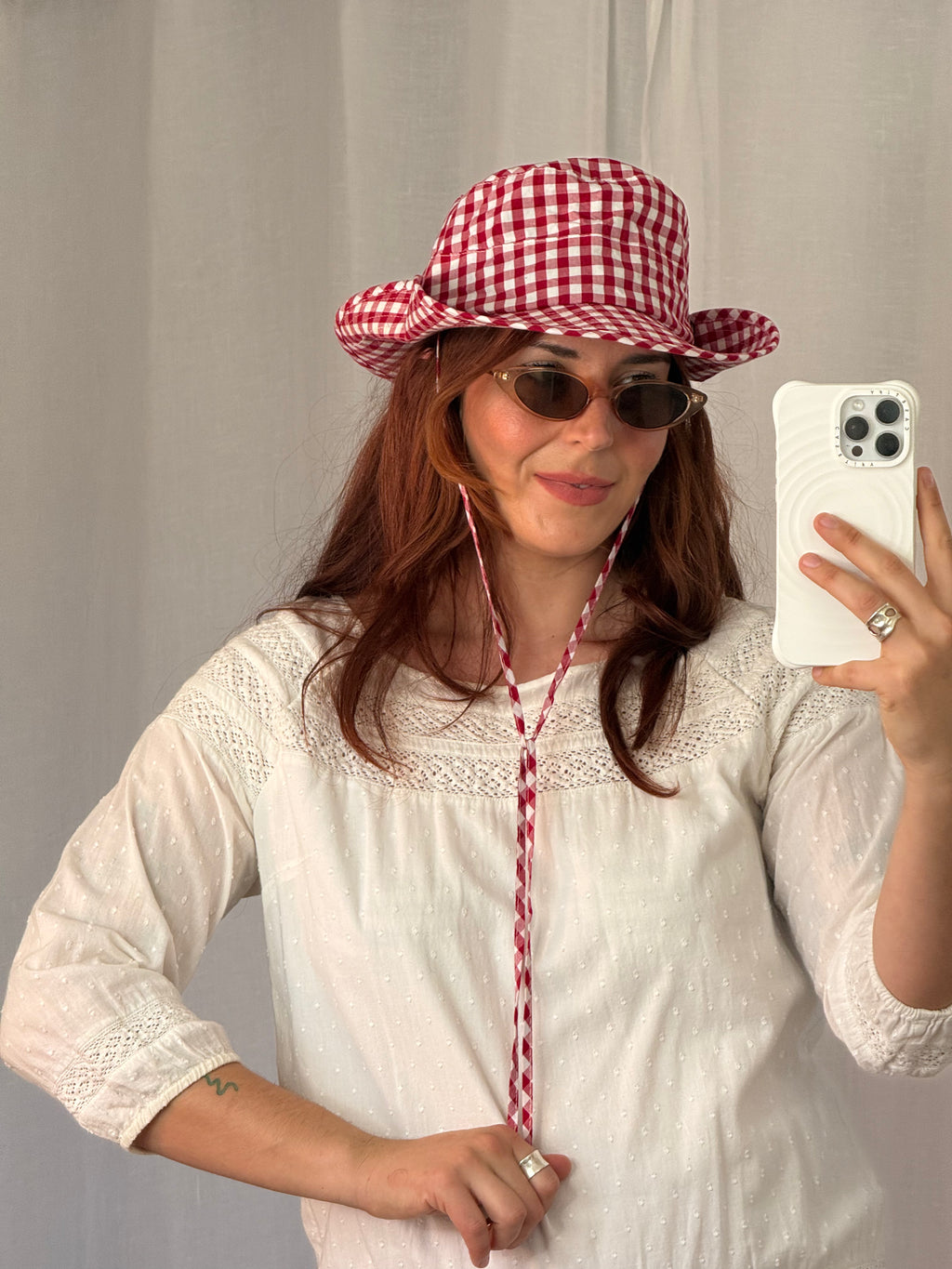 red gingham bucket hat