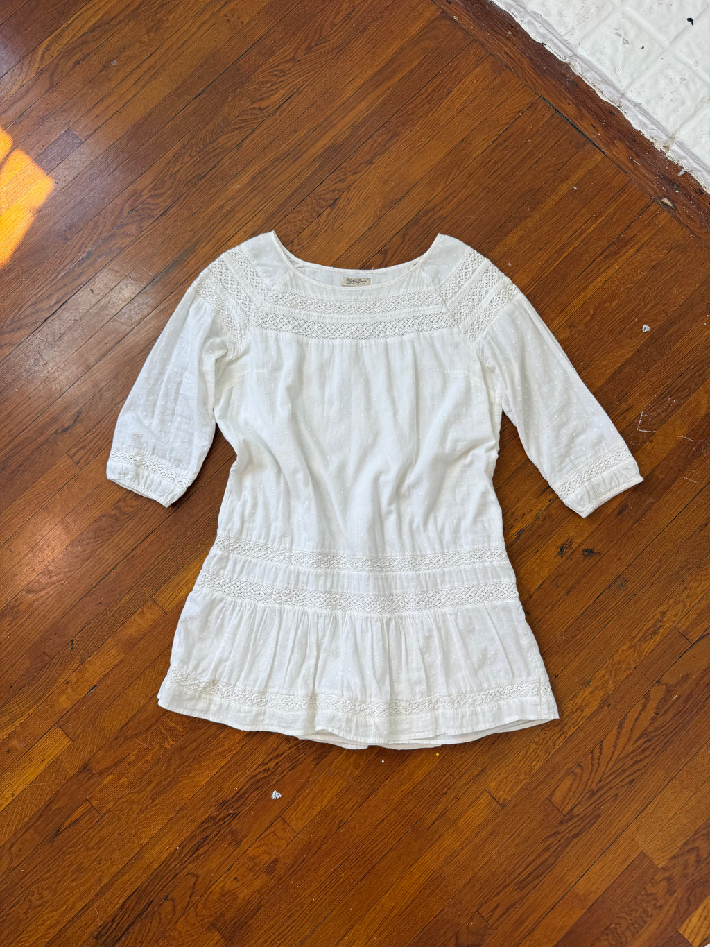 white boho lace cotton mini peasant dress- lucky brand