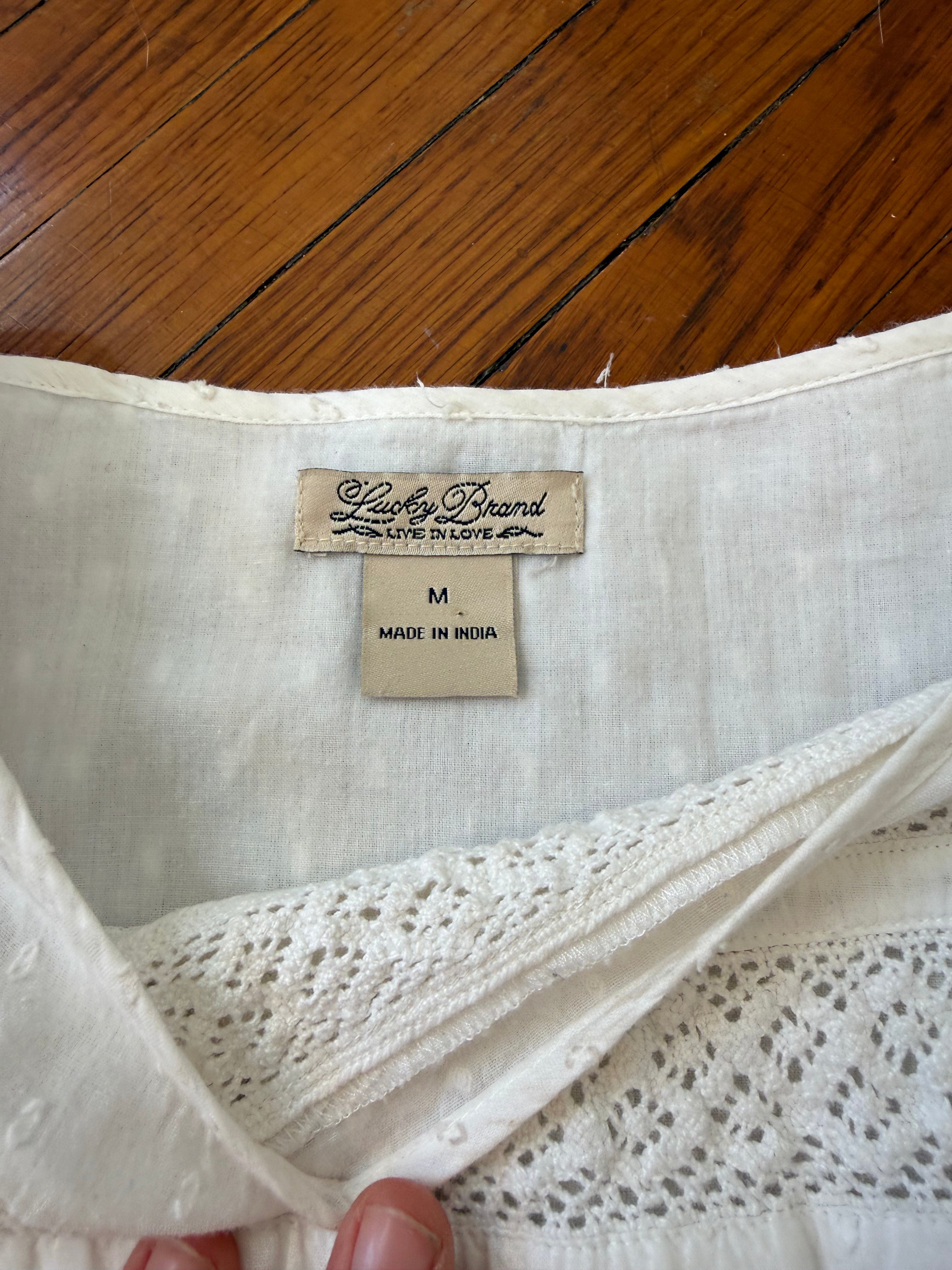 white boho lace cotton mini peasant dress- lucky brand