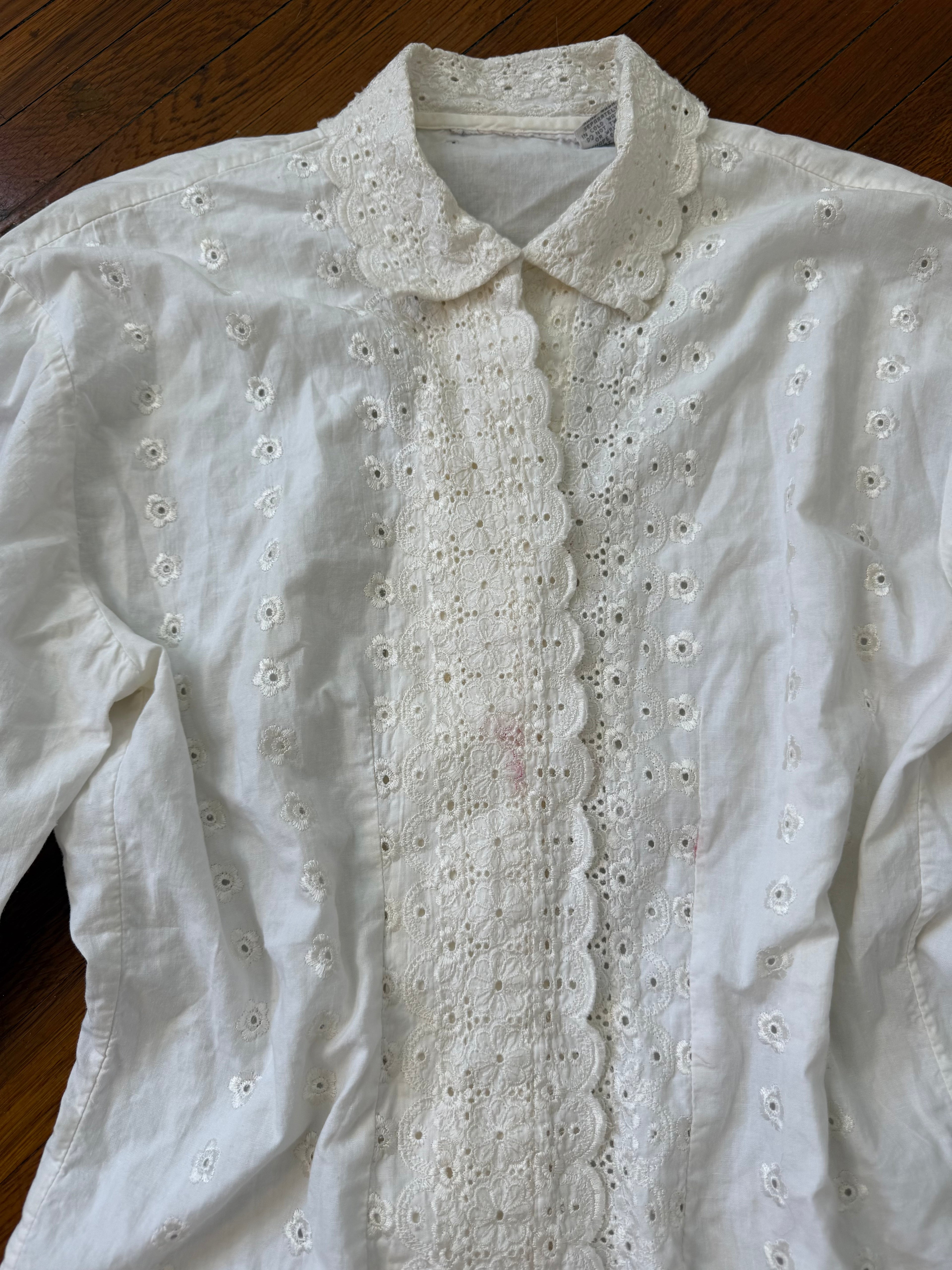 ✿ vintage white eyelet lace button up blouse ✿
