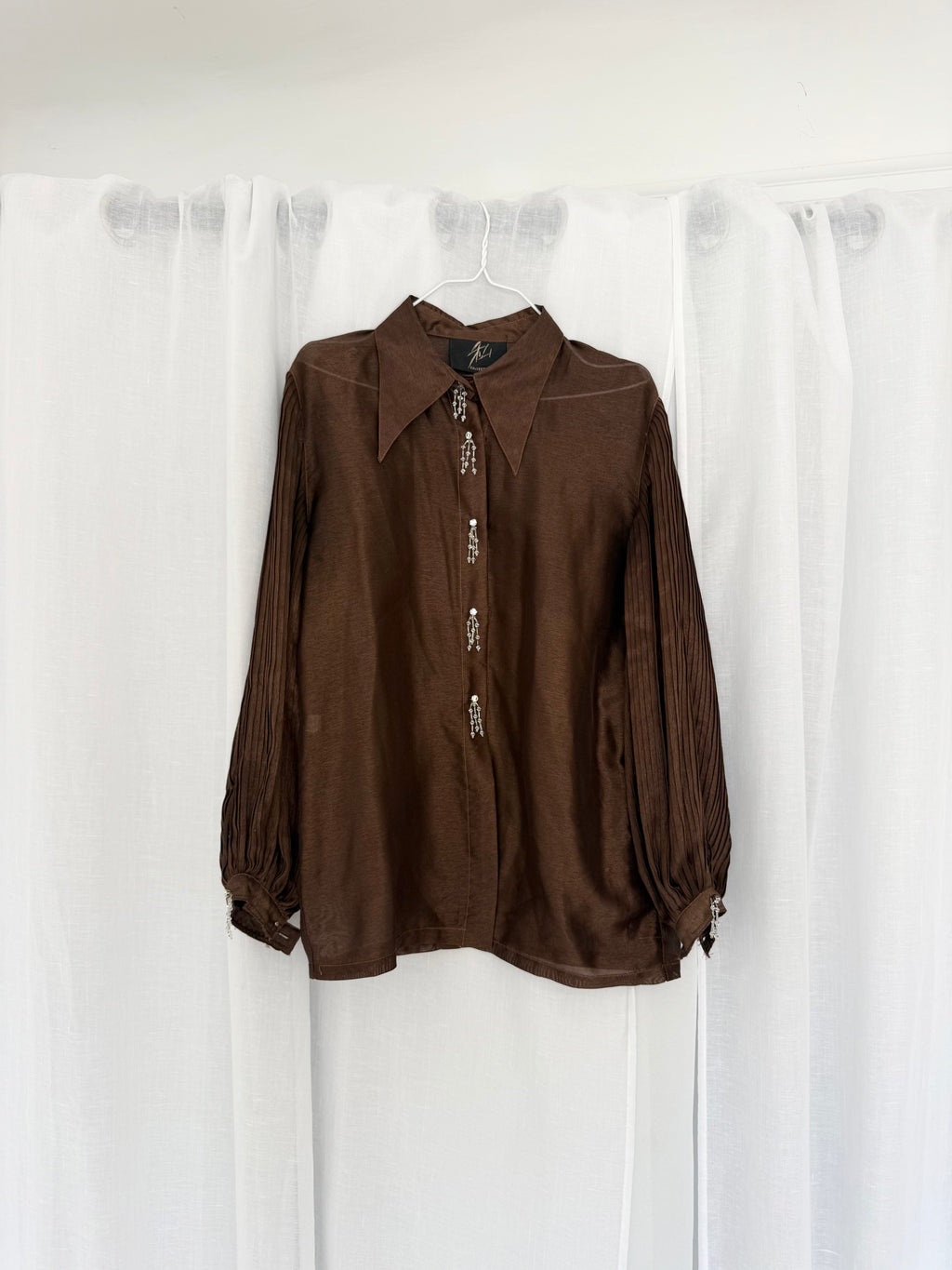 80s chocolate sheer crystal blouse ✧