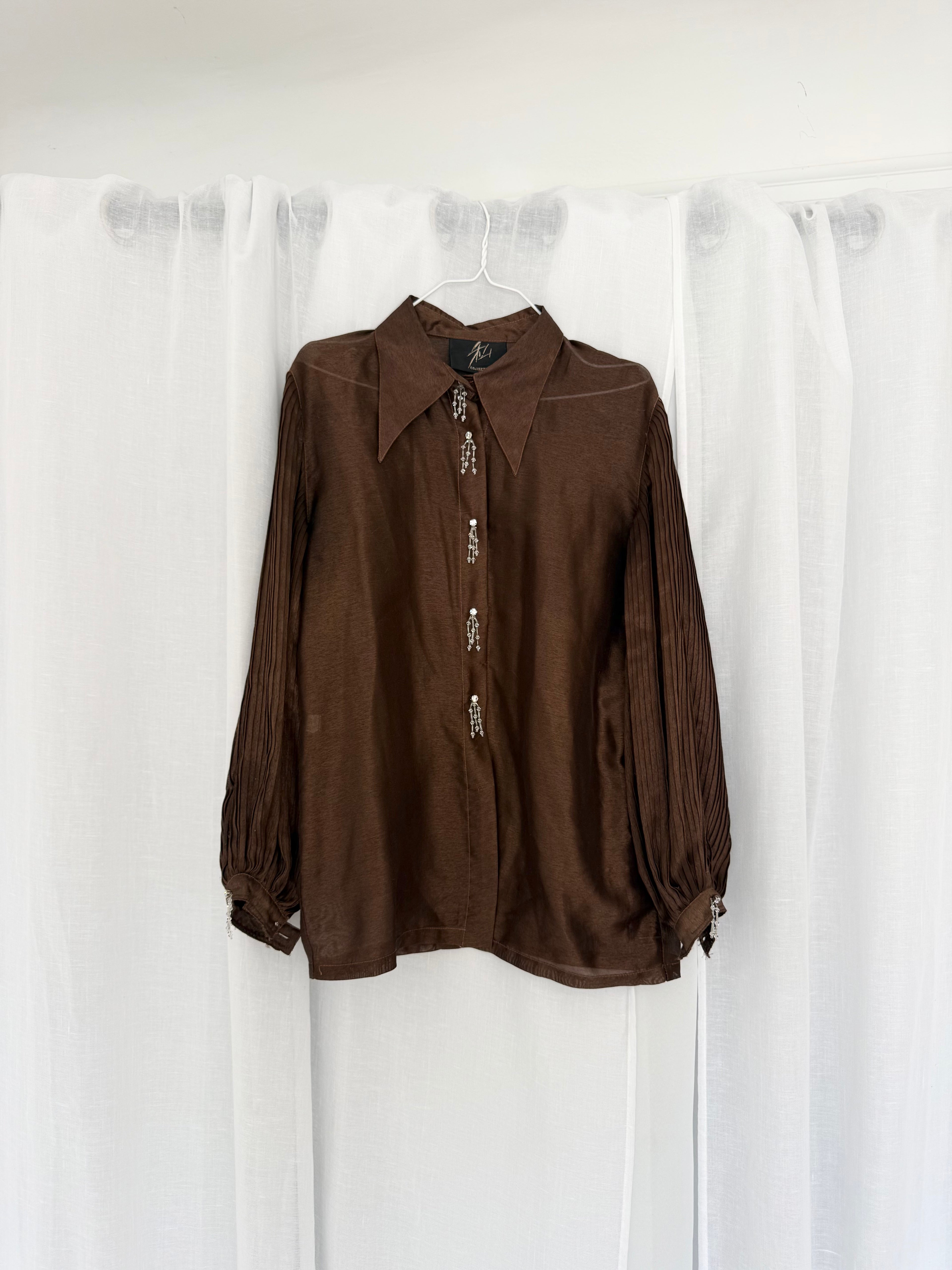 80s chocolate sheer crystal blouse ✧