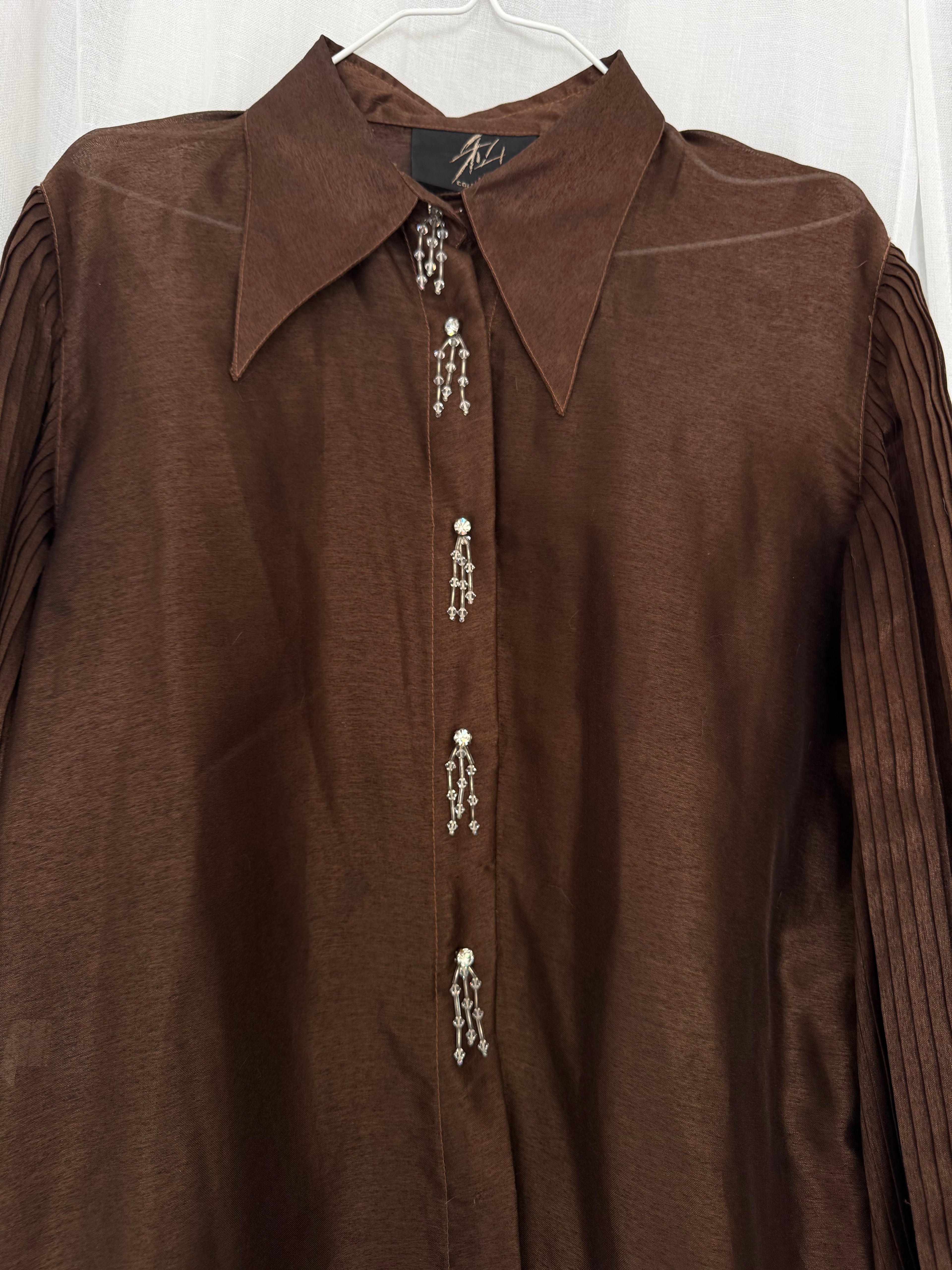 80s chocolate sheer crystal blouse ✧
