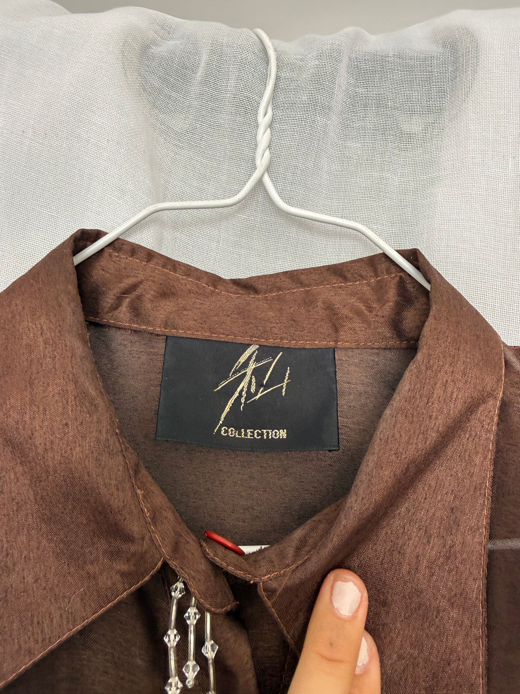 80s chocolate sheer crystal blouse ✧