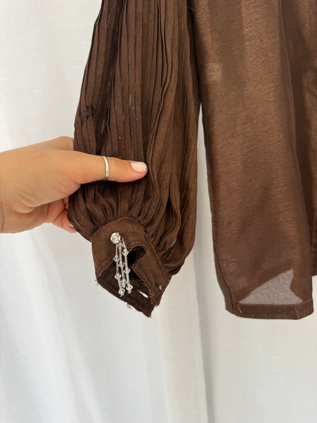 80s chocolate sheer crystal blouse ✧