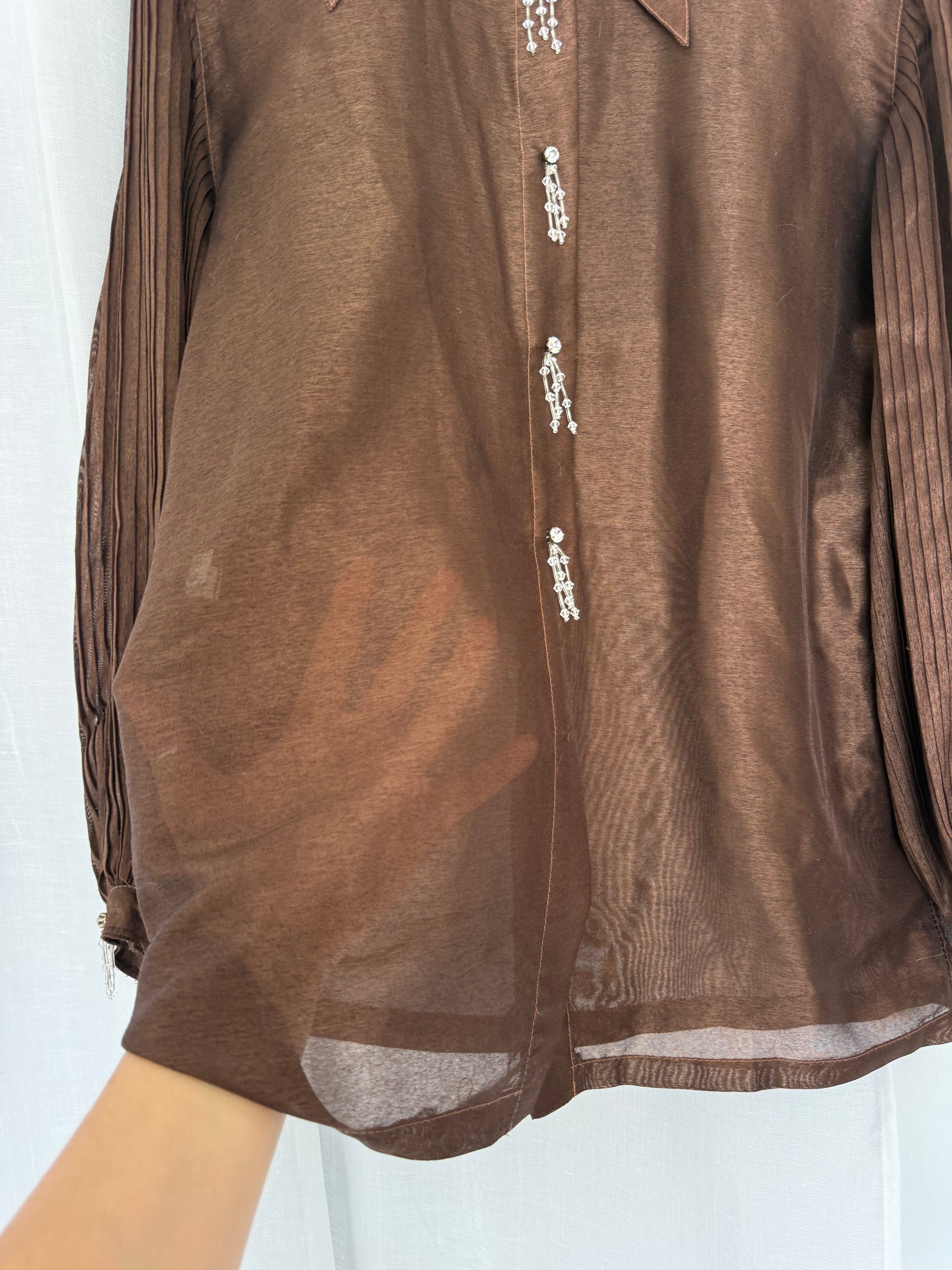 80s chocolate sheer crystal blouse ✧