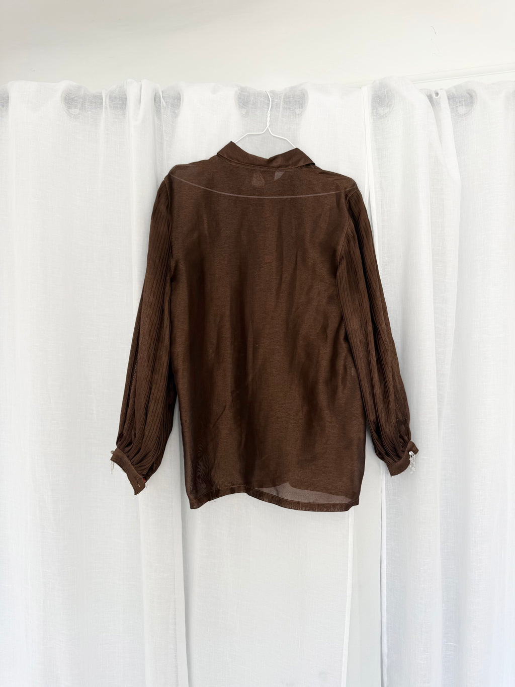 80s chocolate sheer crystal blouse ✧