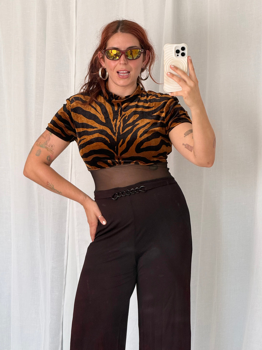 80s tiger velvet mesh jumpsuit ⋆