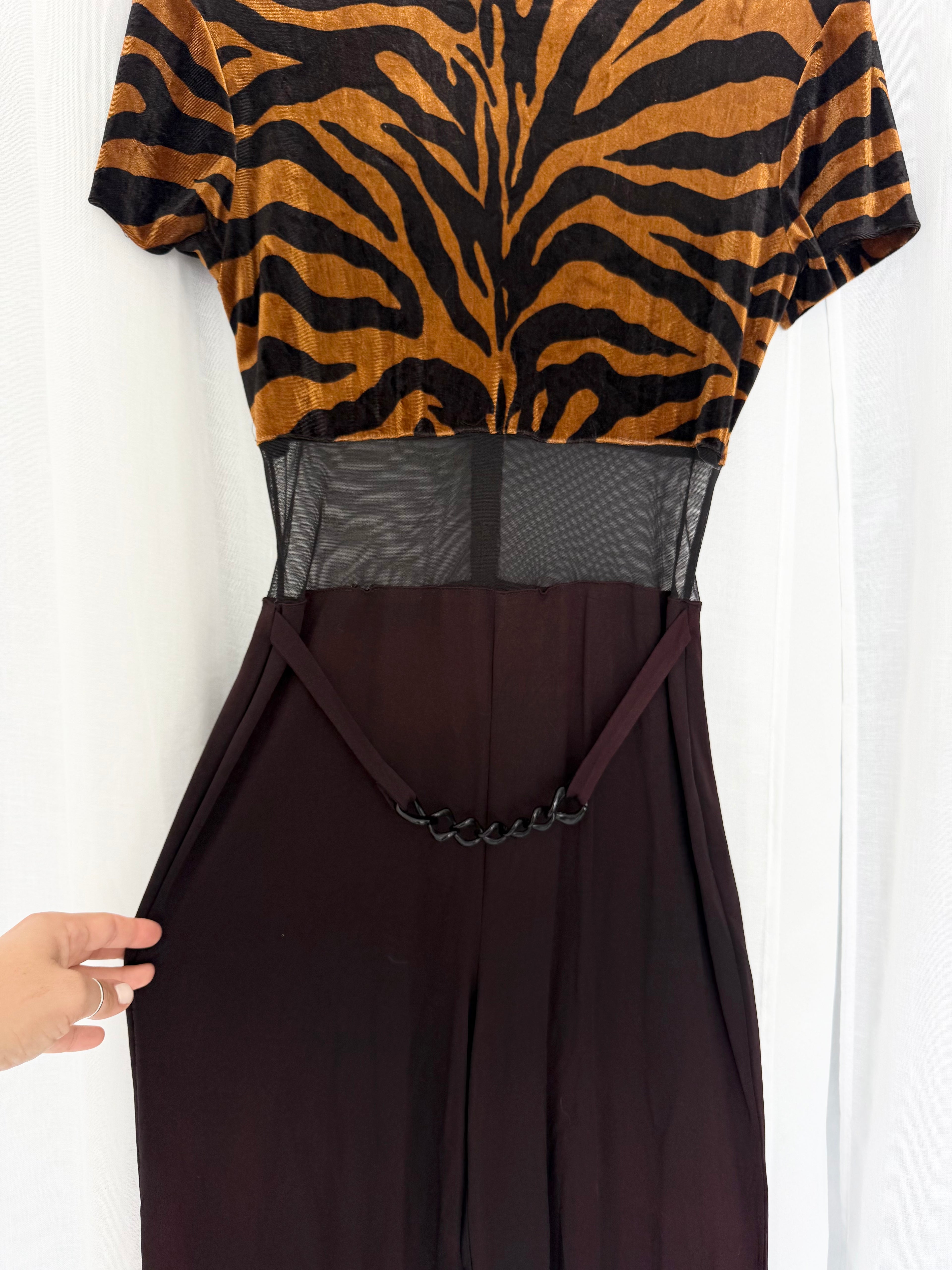 80s tiger velvet mesh jumpsuit ⋆