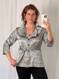 ✧ y2k metallic silver ruffle jacket ✧