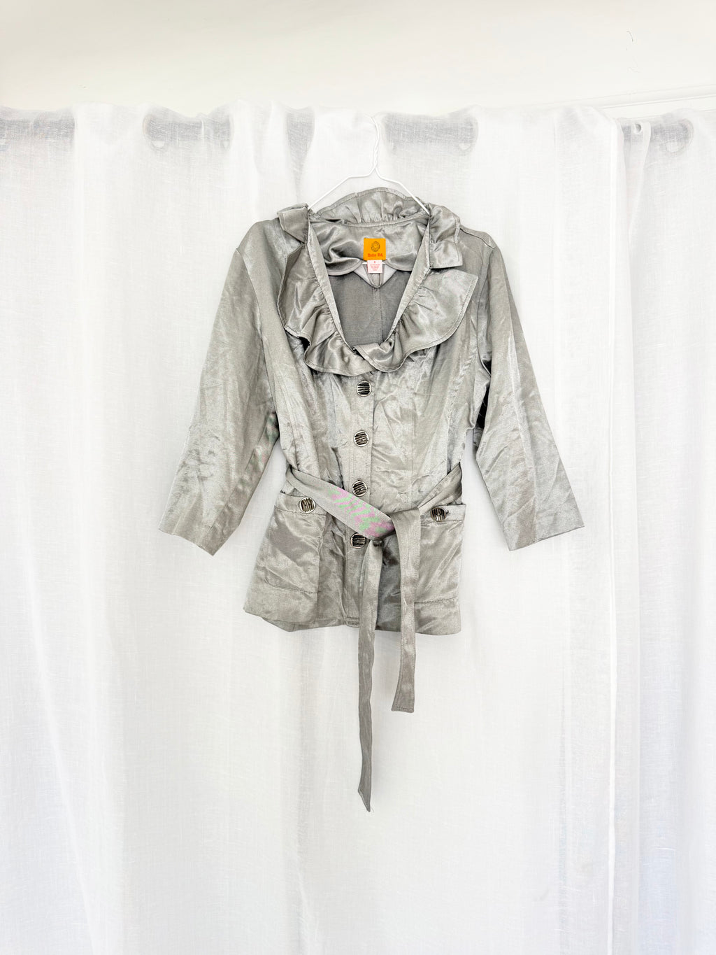 ✧ y2k metallic silver ruffle jacket ✧