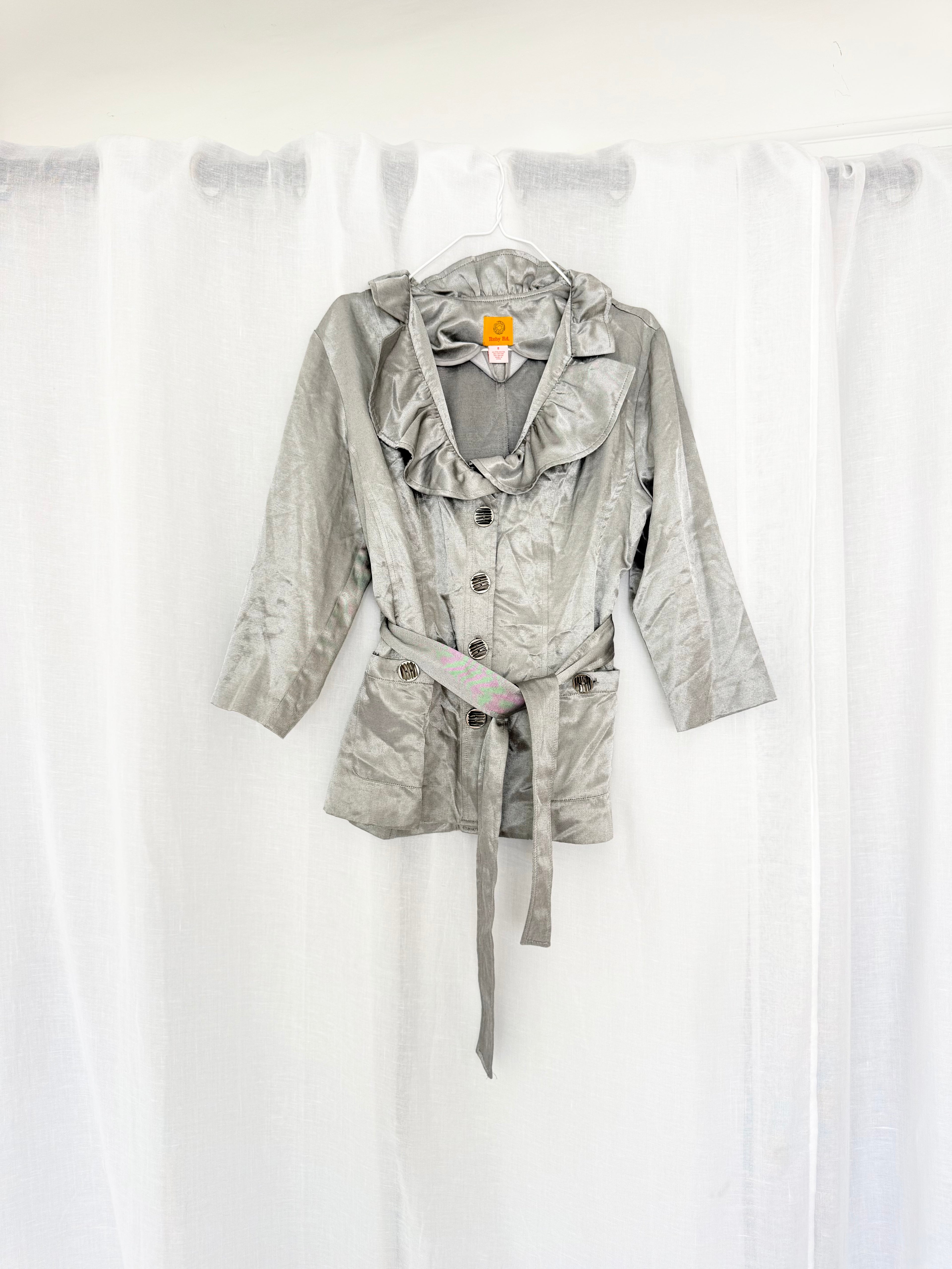✧ y2k metallic silver ruffle jacket ✧