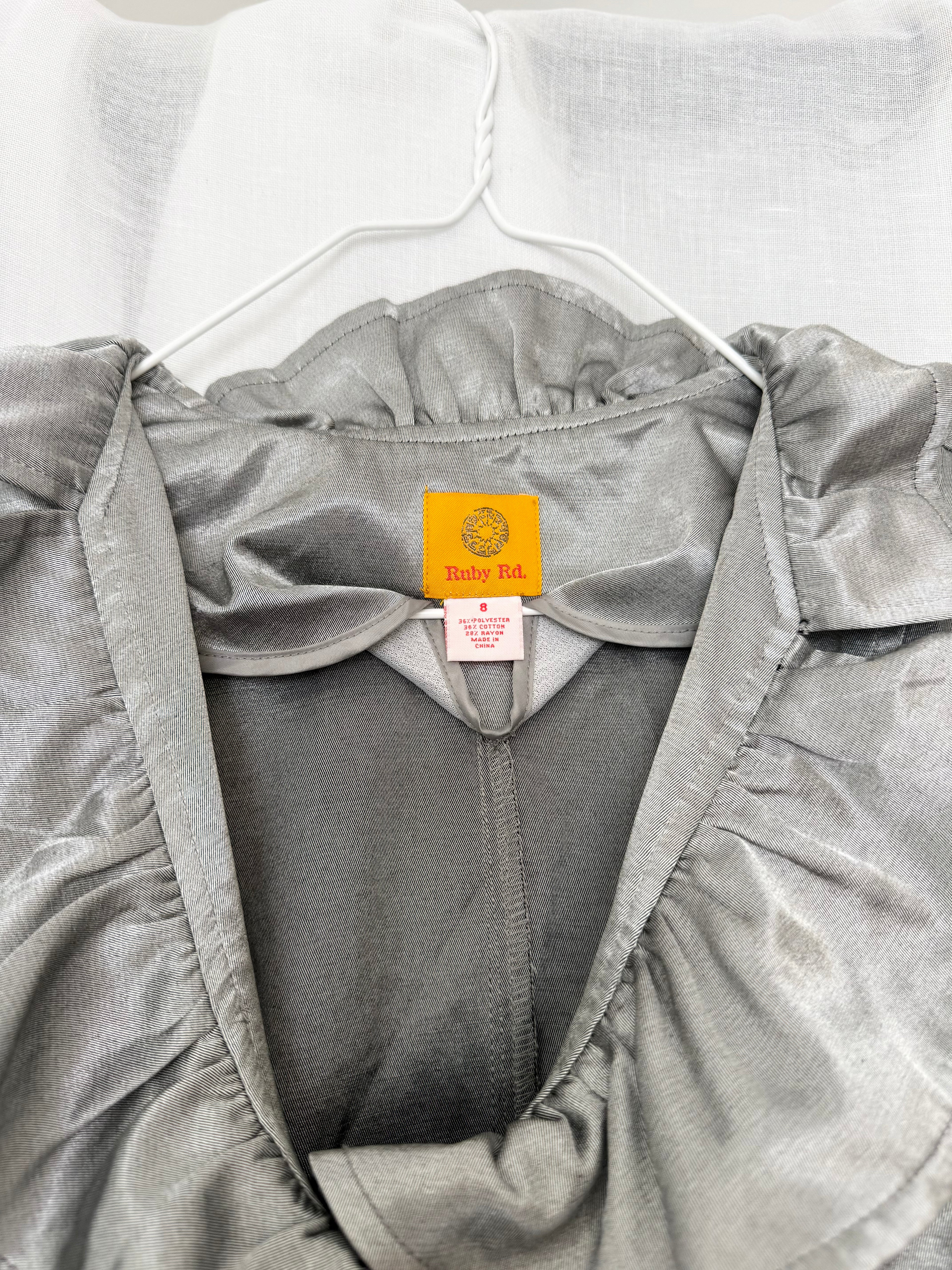 ✧ y2k metallic silver ruffle jacket ✧