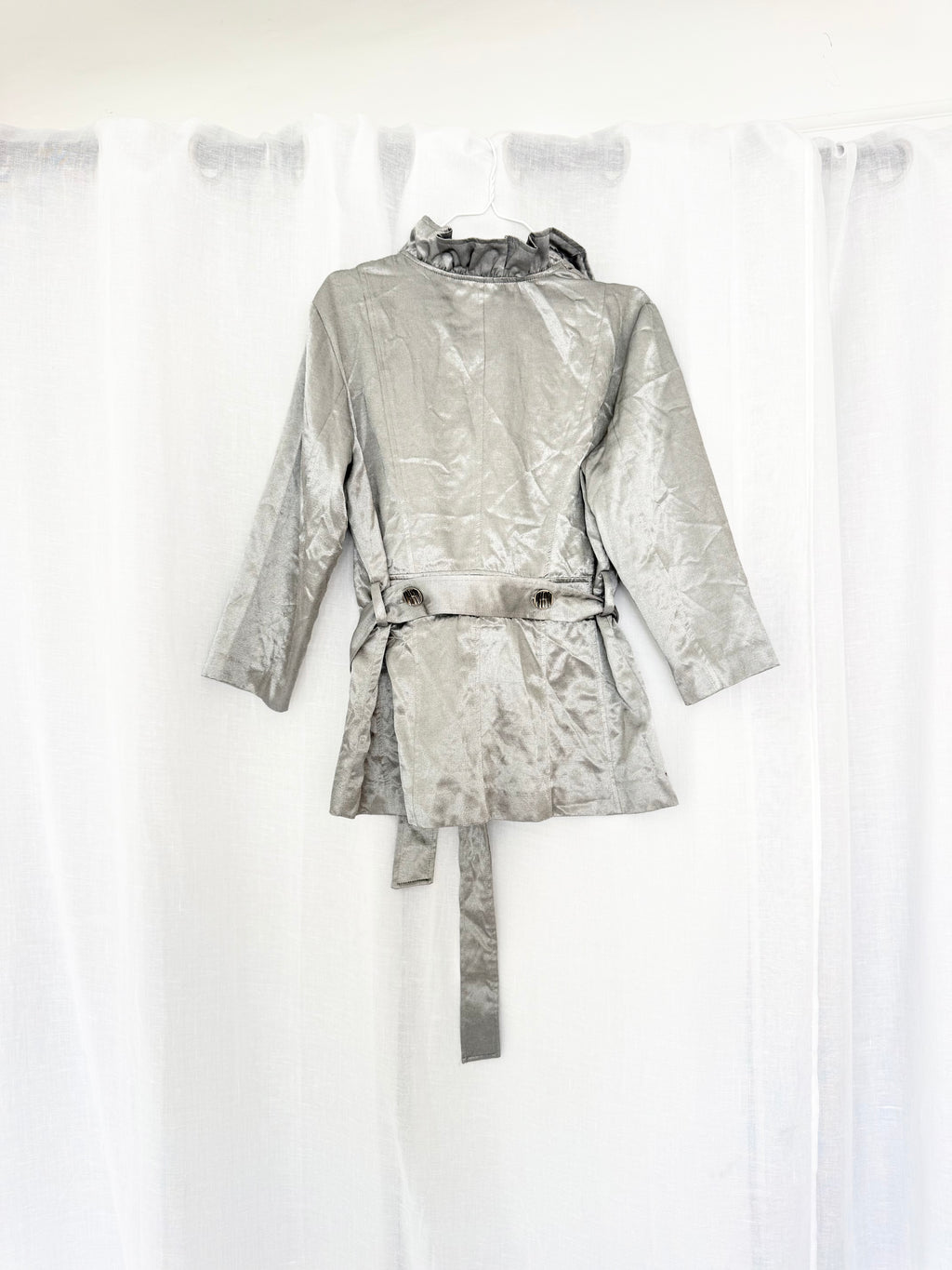 ✧ y2k metallic silver ruffle jacket ✧