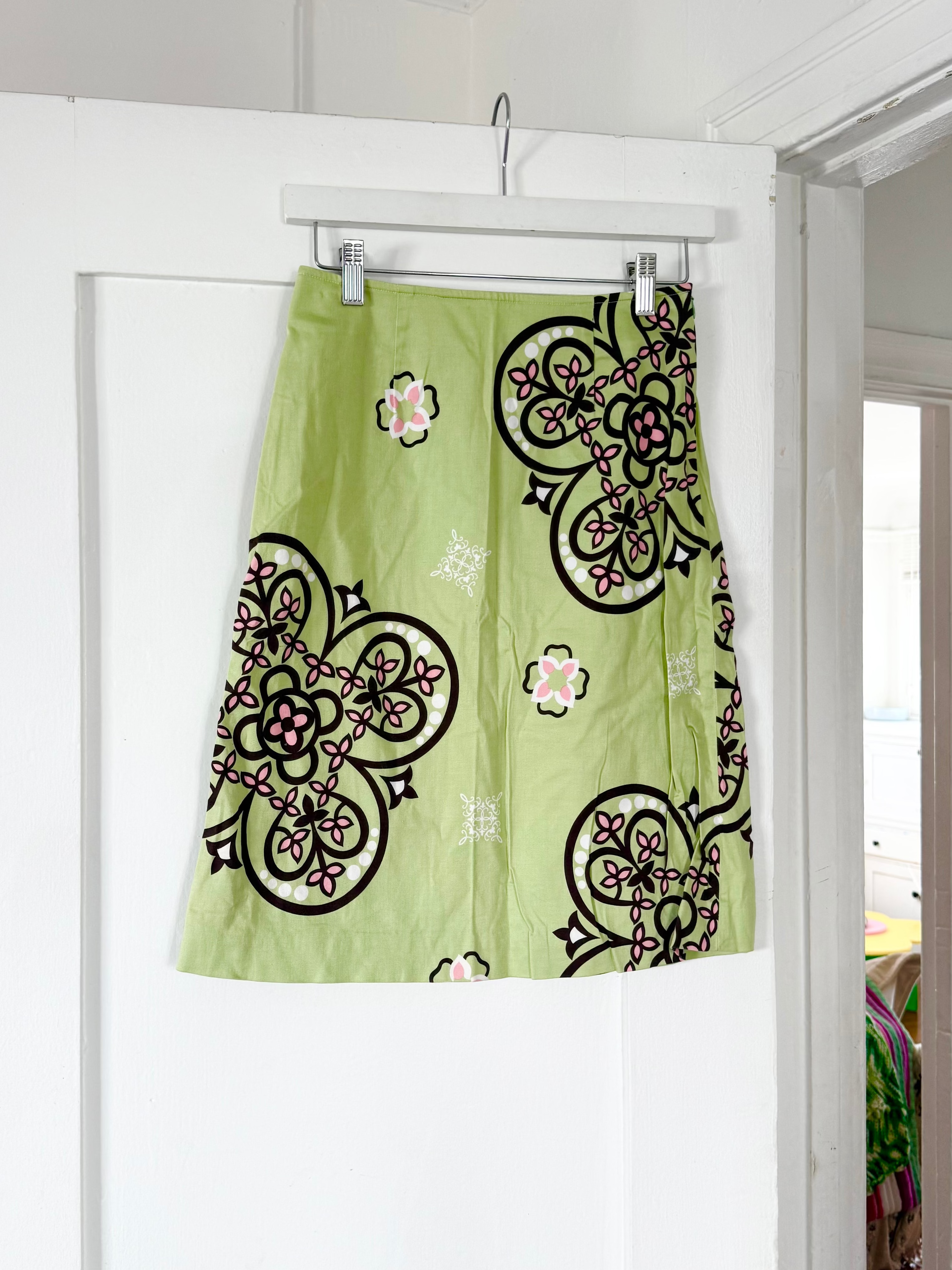 lime green and pink mod floral midi skirt ✧ (25")