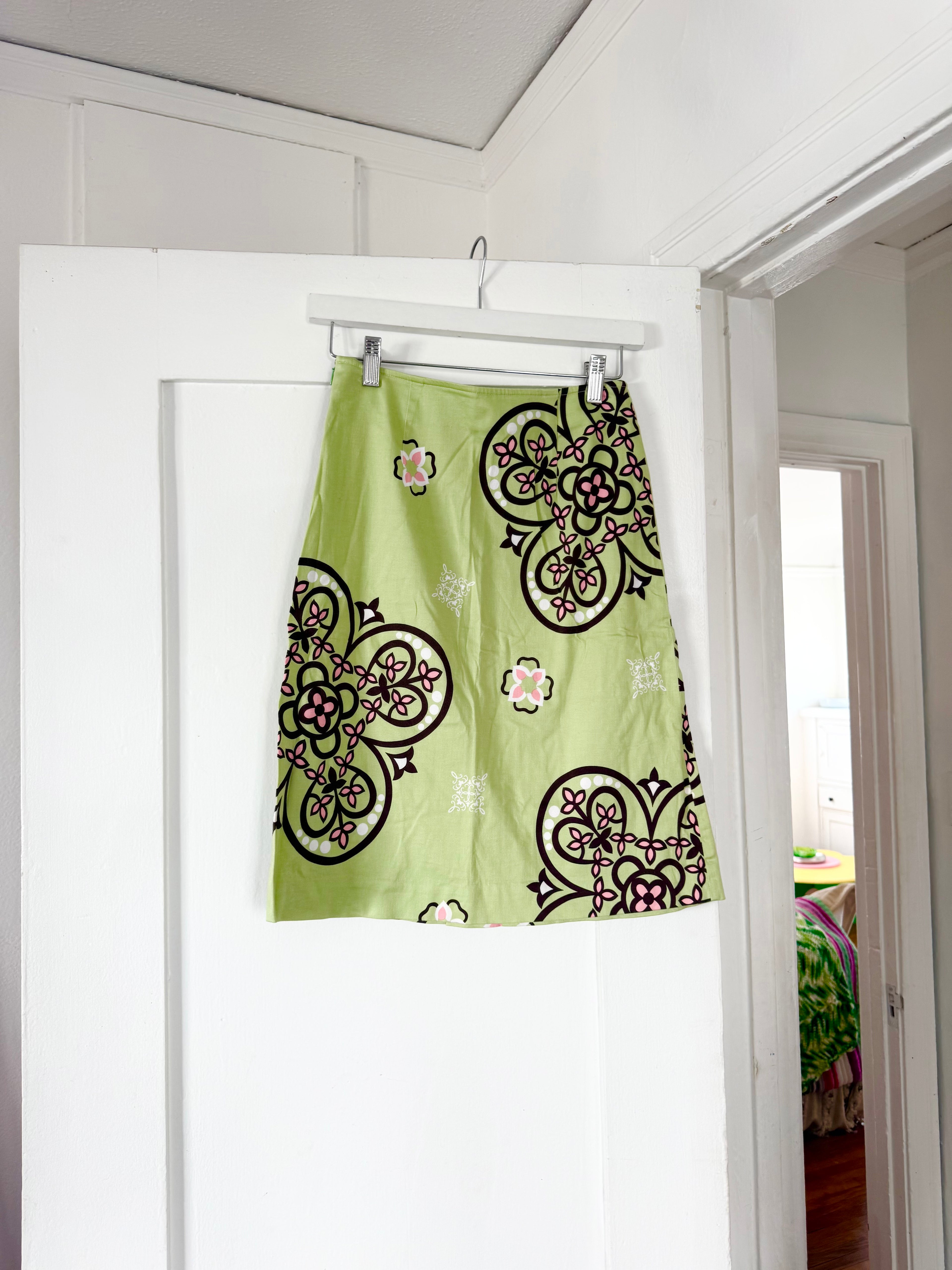 lime green and pink mod floral midi skirt ✧ (25")