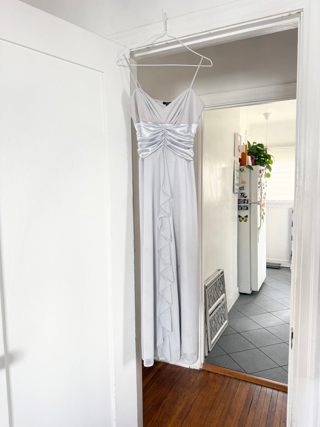 y2k icey silver glitter formal maxi dress ✧