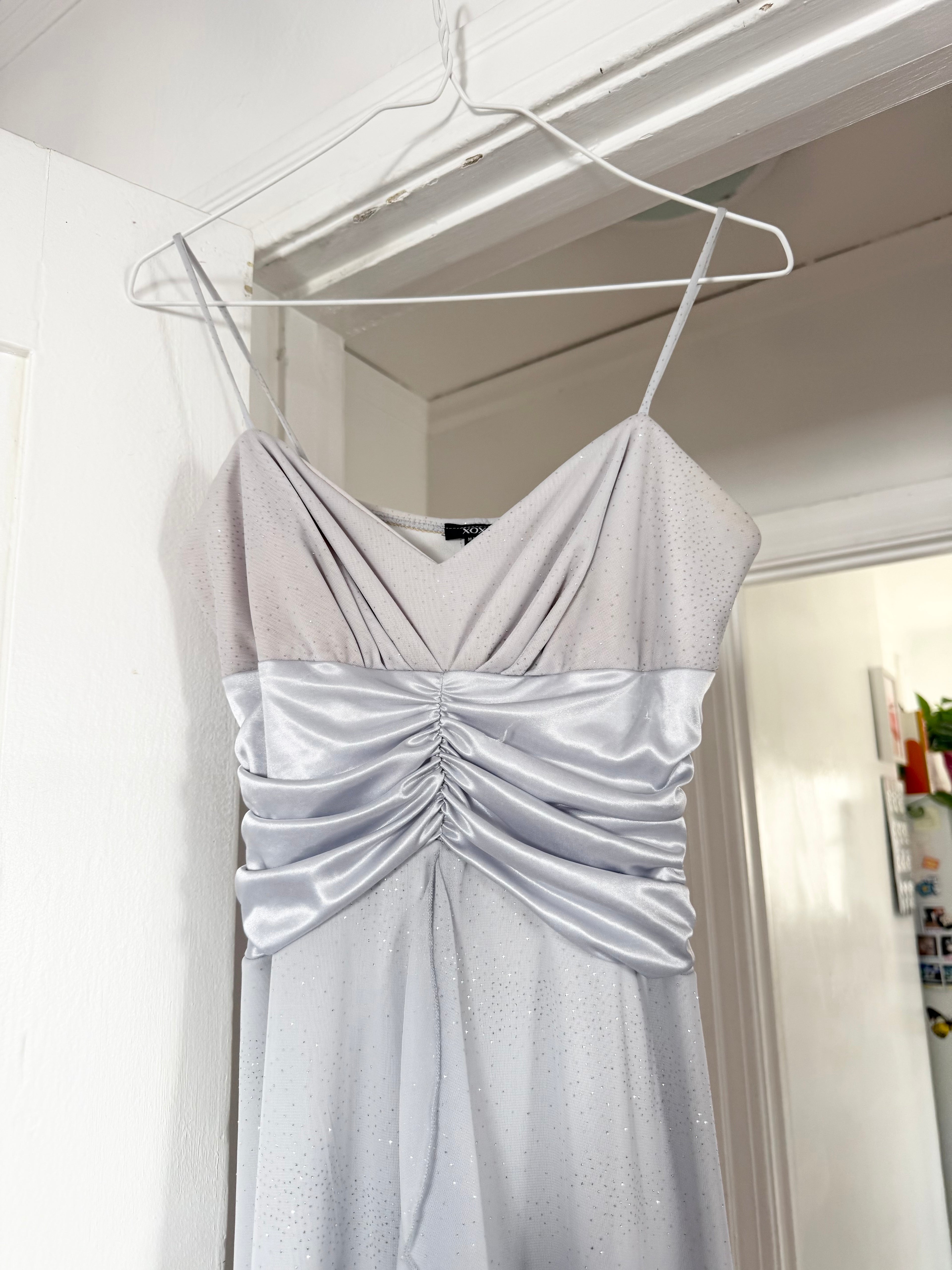 y2k icey silver glitter formal maxi dress ✧