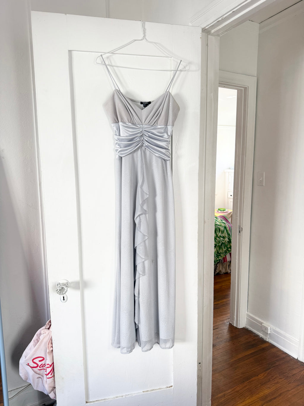 y2k icey silver glitter formal maxi dress ✧