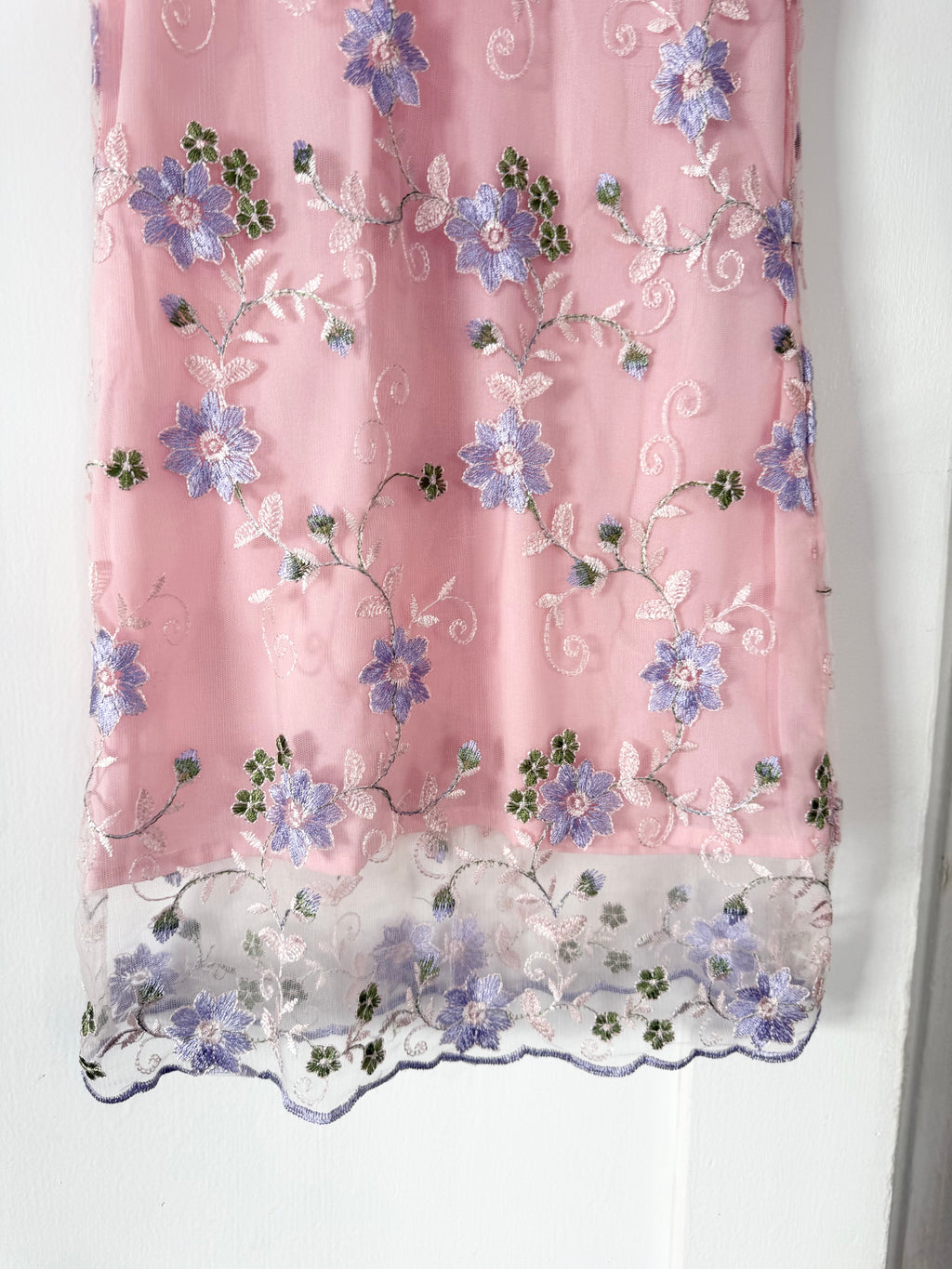 y2k pink embroidered qipao mesh dress ✧
