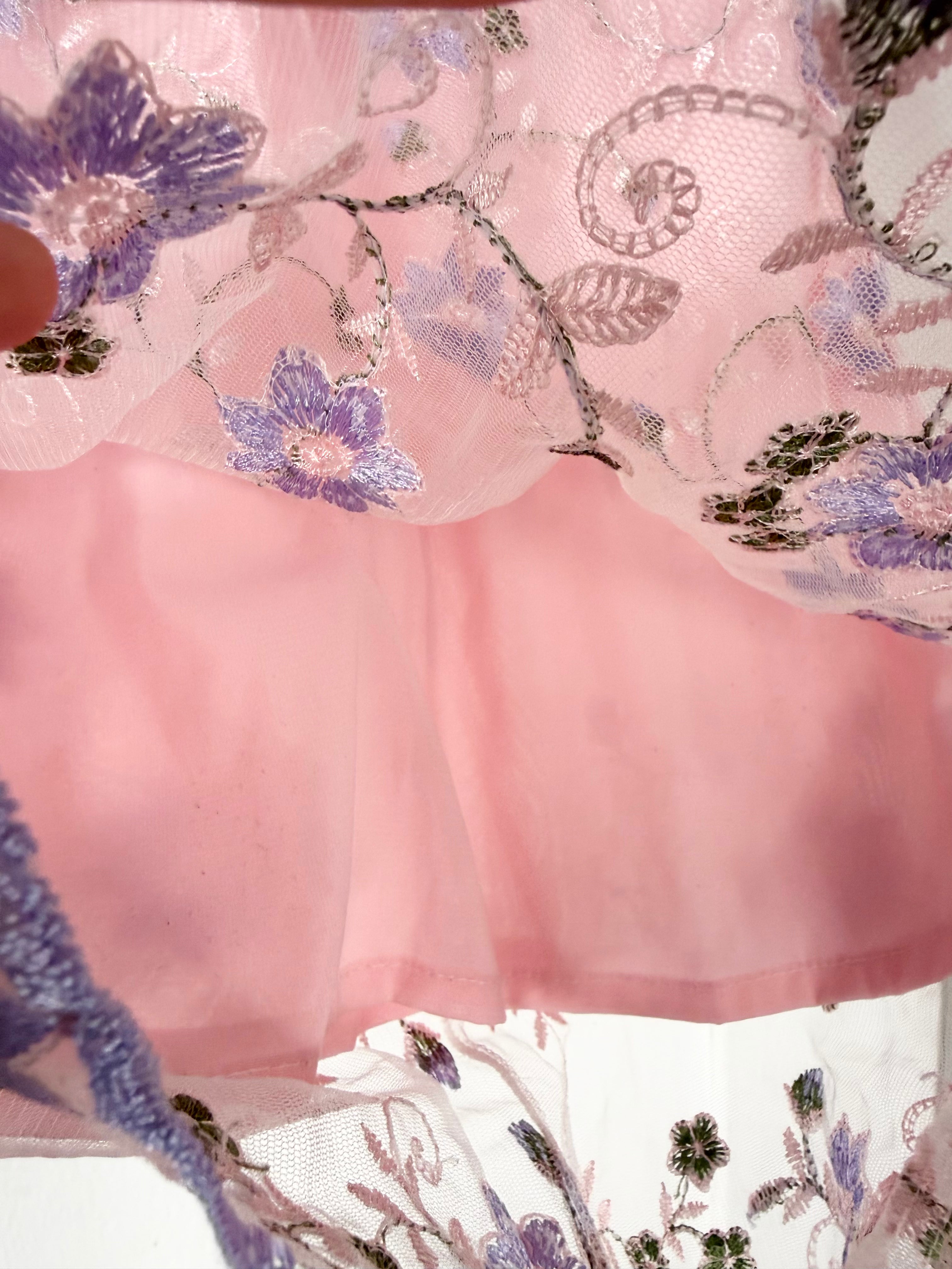 y2k pink embroidered qipao mesh dress ✧