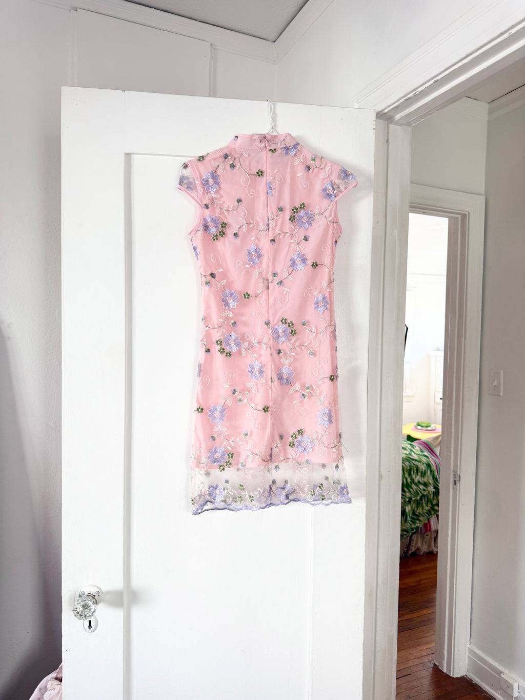y2k pink embroidered qipao mesh dress ✧