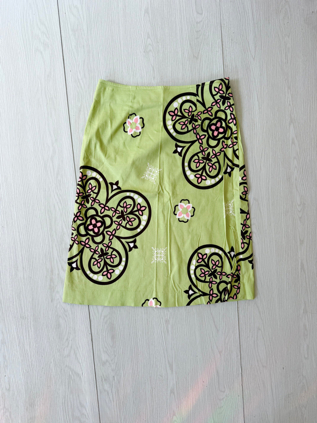 lime green and pink mod floral midi skirt ✧ (25")