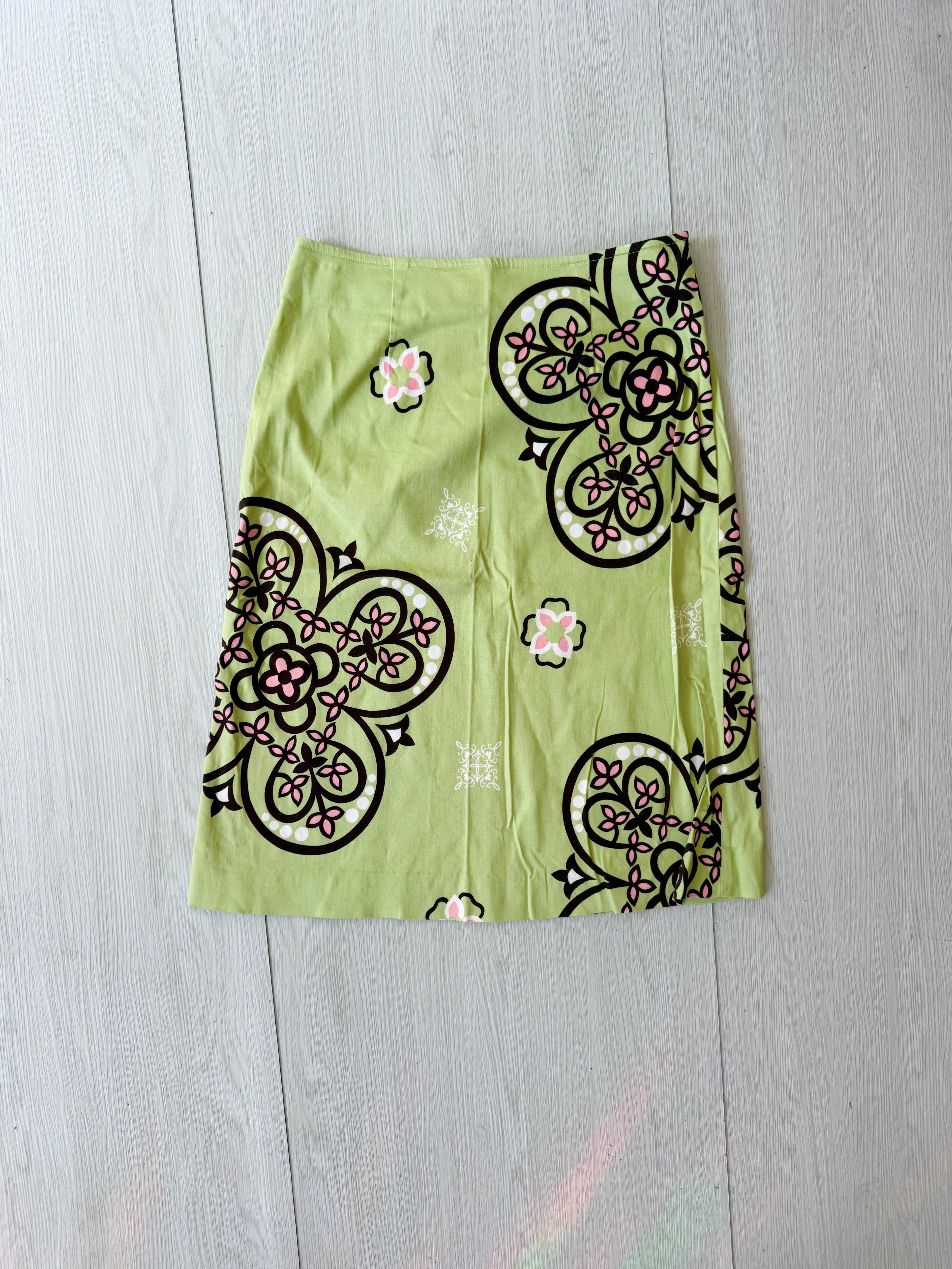 lime green and pink mod floral midi skirt ✧ (25")