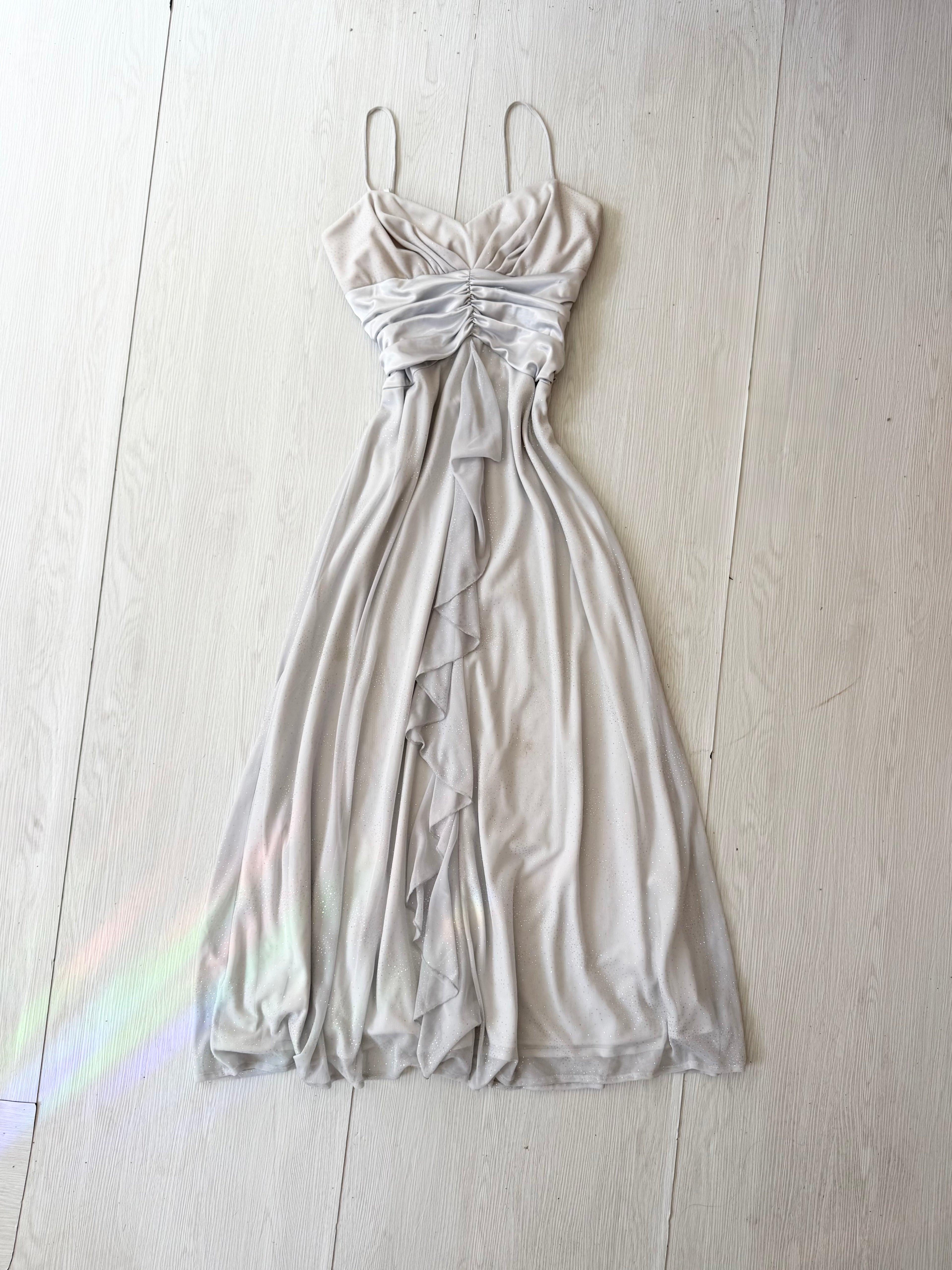 y2k icey silver glitter formal maxi dress ✧