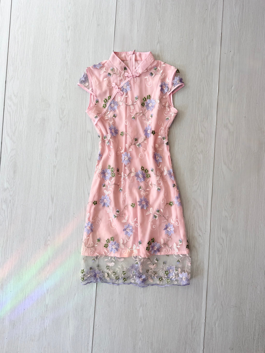 y2k pink embroidered qipao mesh dress ✧