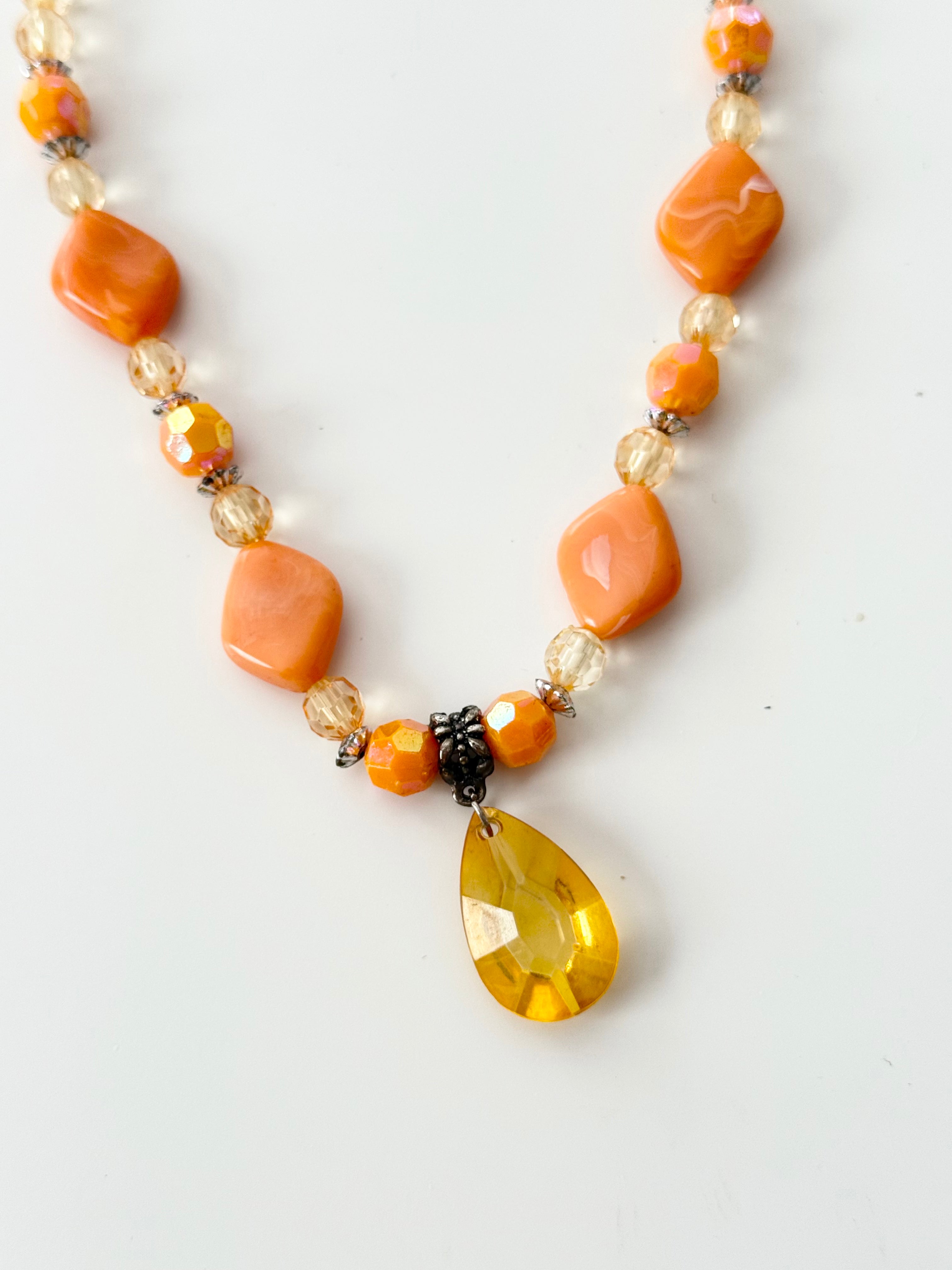 ✧ orange beaded pendant necklace ✧