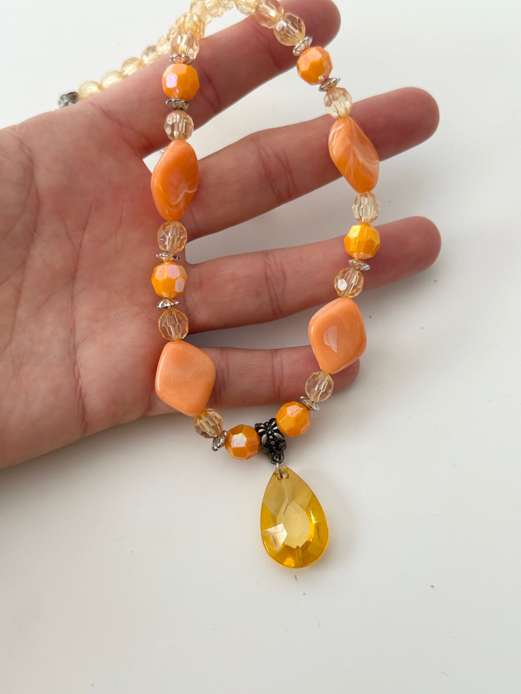 ✧ orange beaded pendant necklace ✧