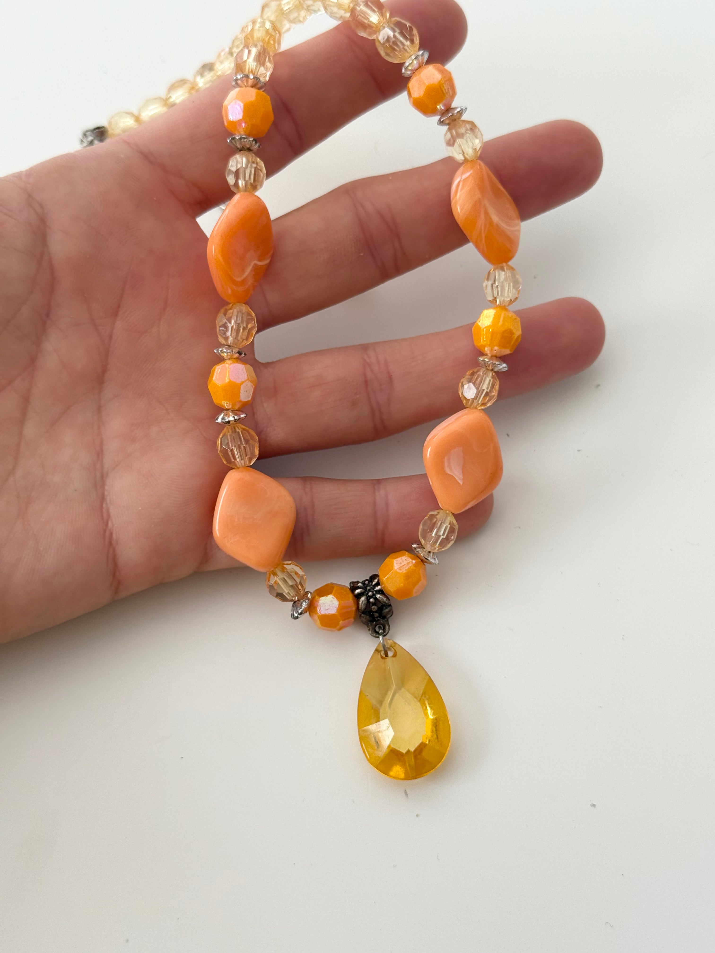 ✧ orange beaded pendant necklace ✧